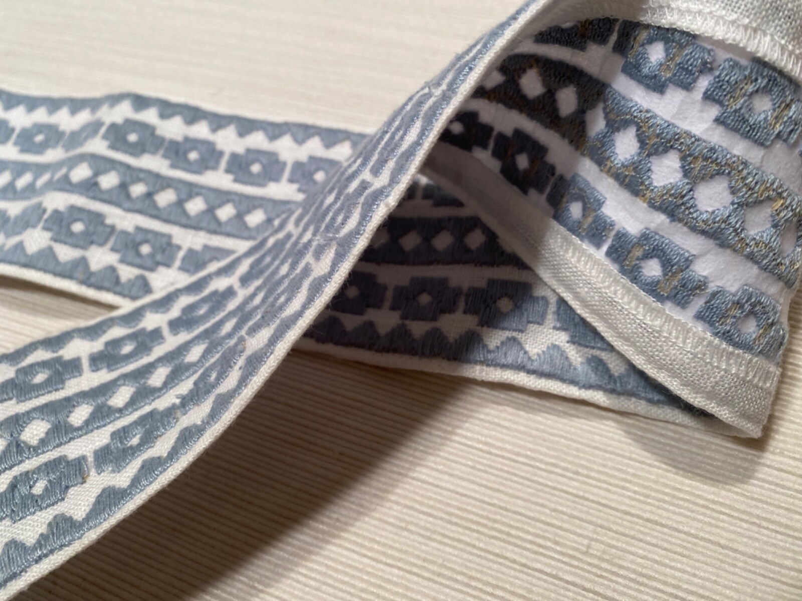 SCHUMACHER 79920 Talitha Tape Sky 85% Linen Embroidered Passementerie Trim BTY