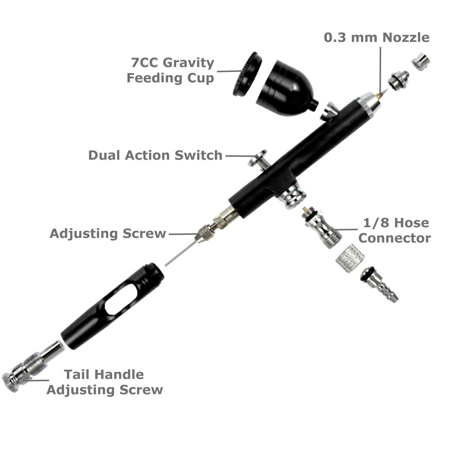 Dual Action Gravity Feed 0.3mm Gun Spray Airbrush Nail Art Paint Tattoo Tool Set