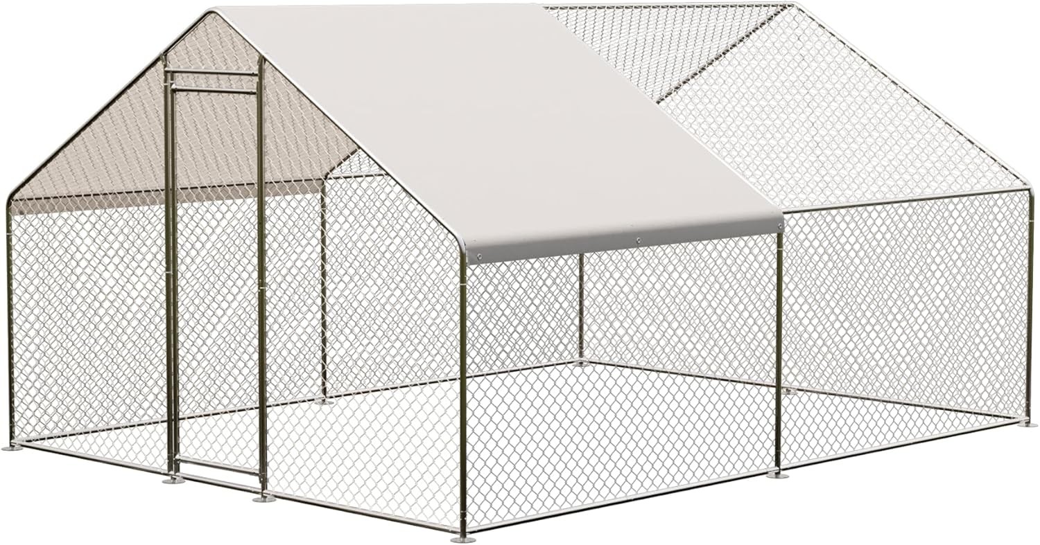20x10 Metal Chicken Coop Walk-in Poultry Cage Pet House w/ Chicken Run Cover New