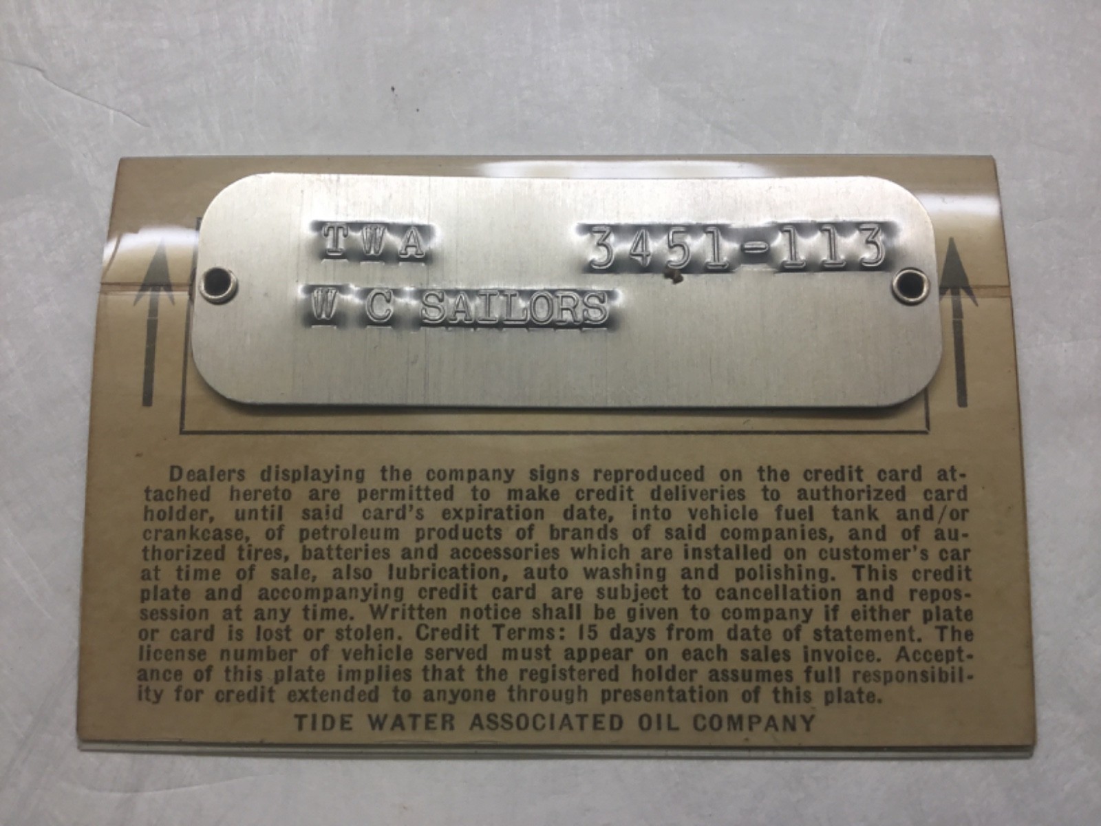 Vintage 1956 Tidewater Associated Oil Company Flying A Service Credit Card