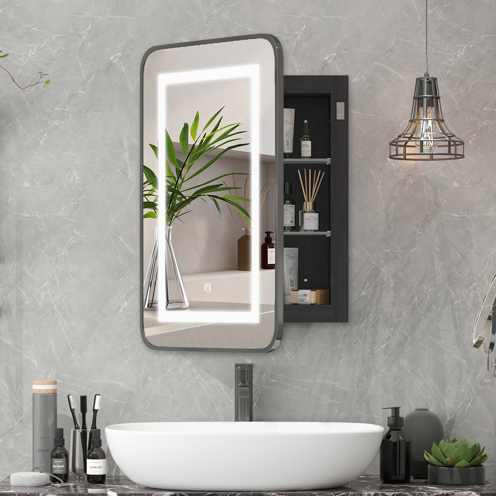 Bathroom Lighted Medicine Cabinet Recessed 3-Color LED Medicine Cabinet Mirror