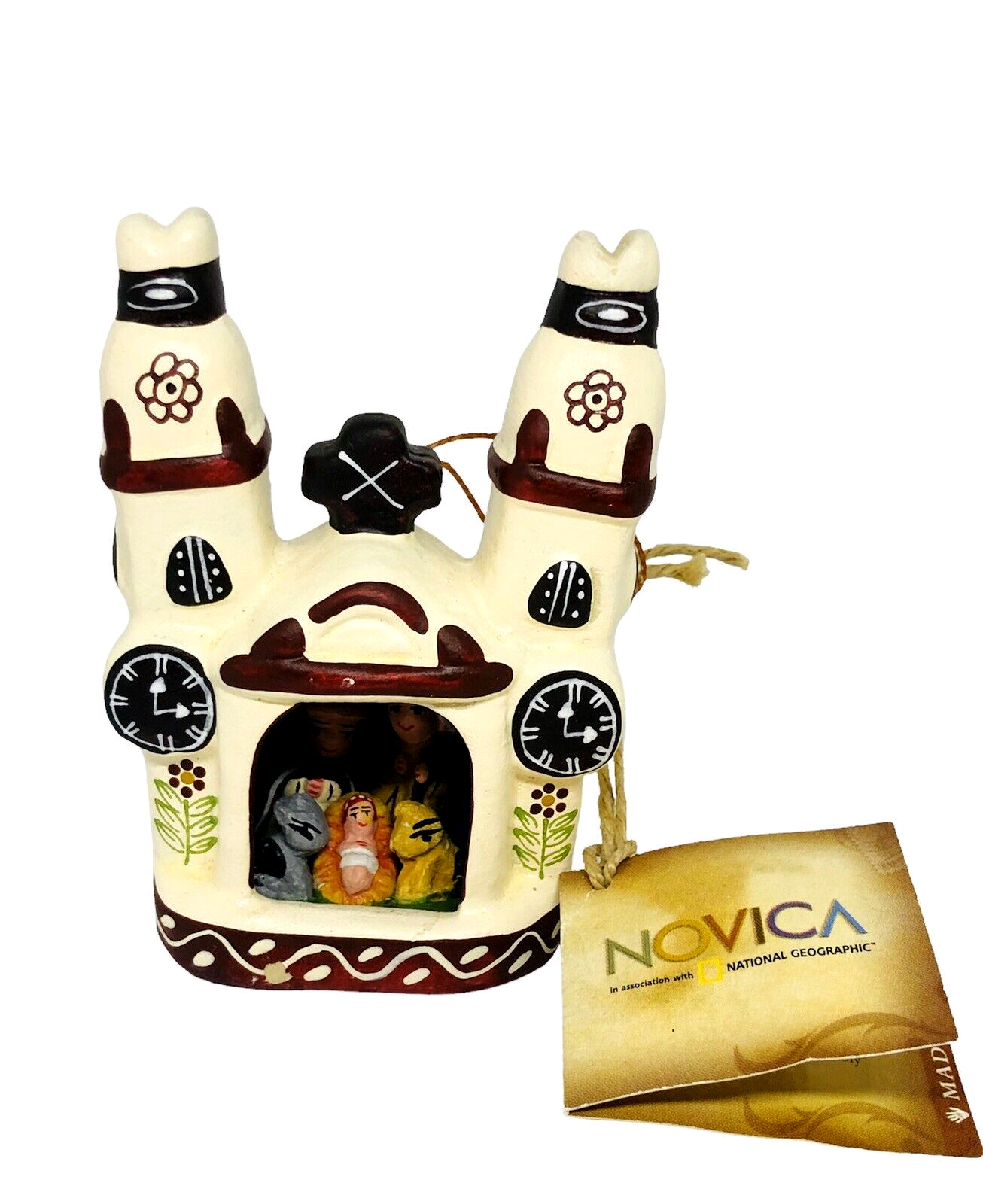 Novica Ayacucho Peru Mini Church Nativity – Hand Painted Ceramic Retablo 4”