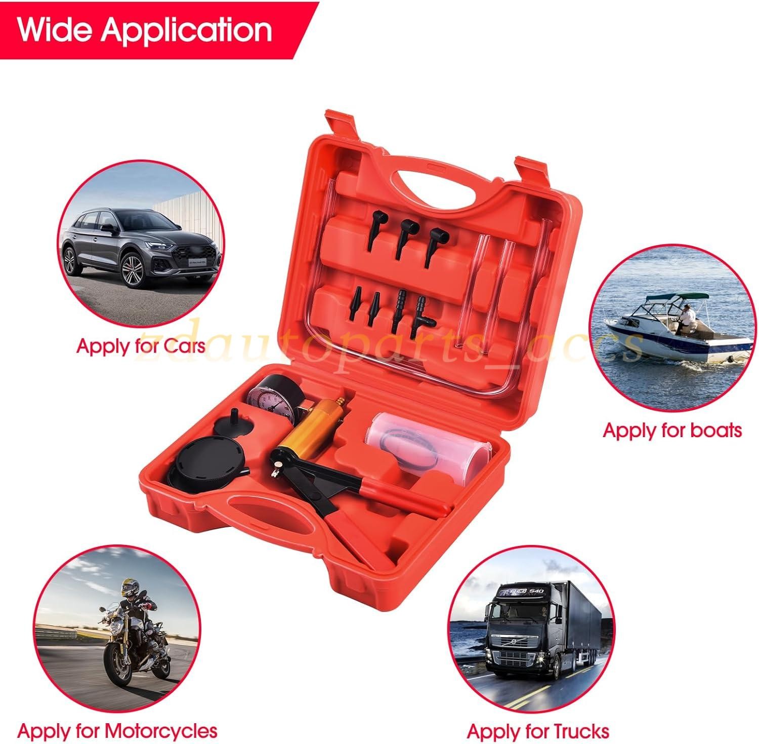 Hand Held Vacuum Pressure Pump Tester Set Brake Fluid Bleeder Bleeding Kit + Box