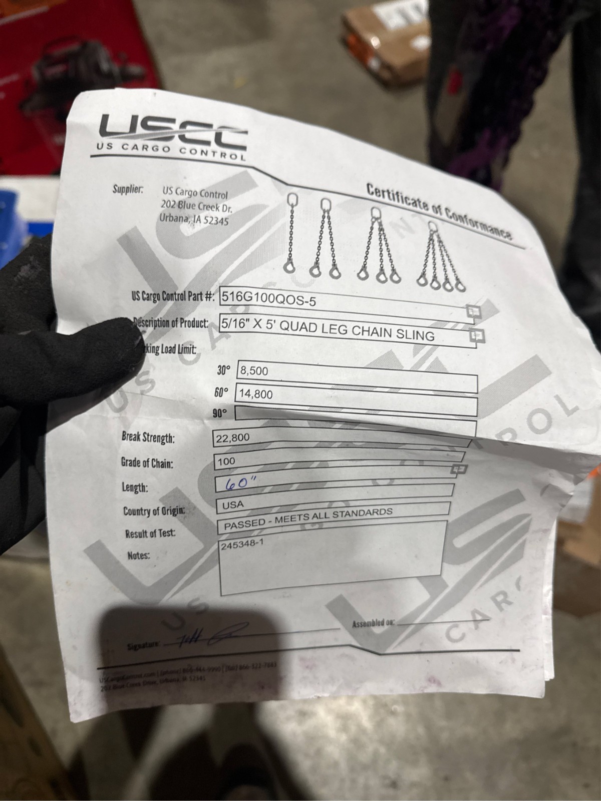 5/16" x 5' 4-Leg Chain Sling w/ Hooks | Grade 100 Lifting Rigging