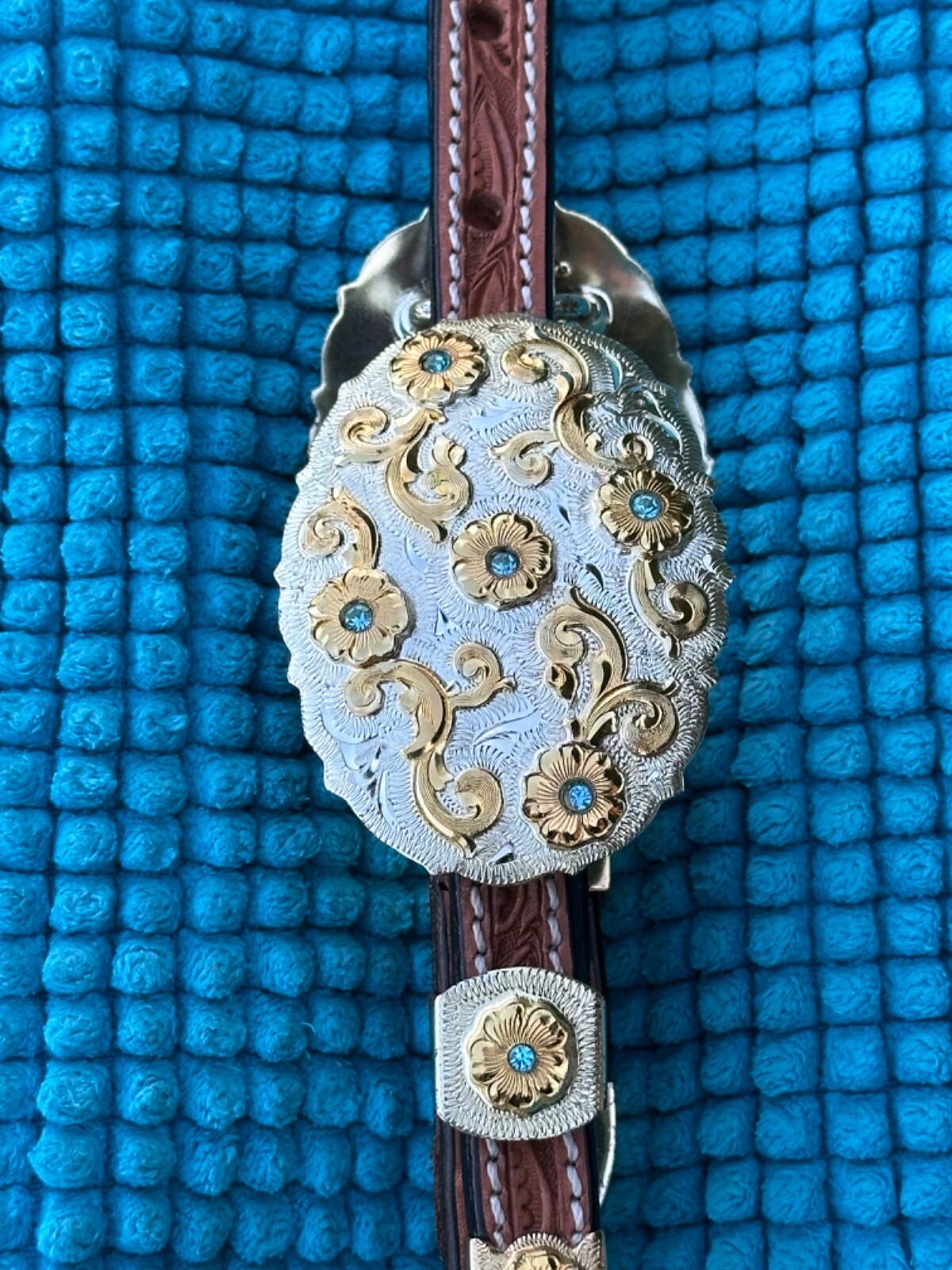 BILLY ROYAL Headstall GOLD & SILVER w Blue CRYSTALS ~ Close Up Pictures