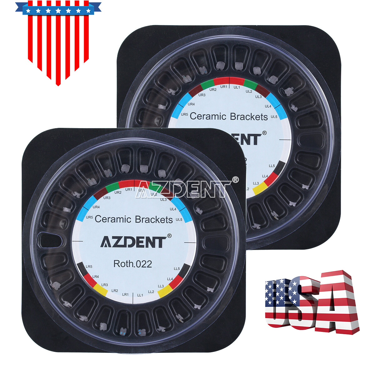 AZDENT Dental Orthodontic Clear Ceramic Bracket Braces Roth Slot.022 Hooks 3 4 5