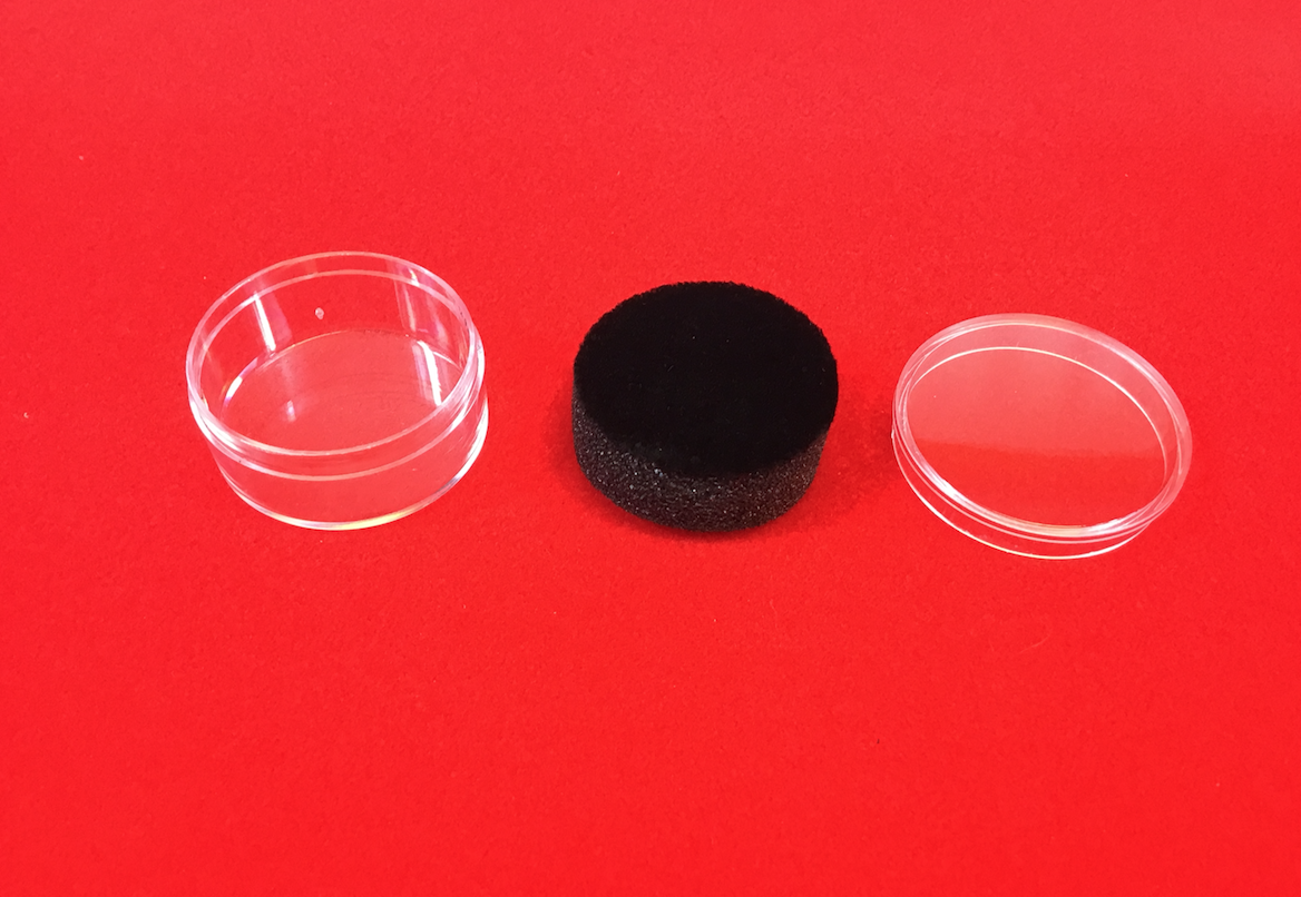 (12) Half Dollar Size Plastic Lucite Cups with Black Foam for Buttons, Coins