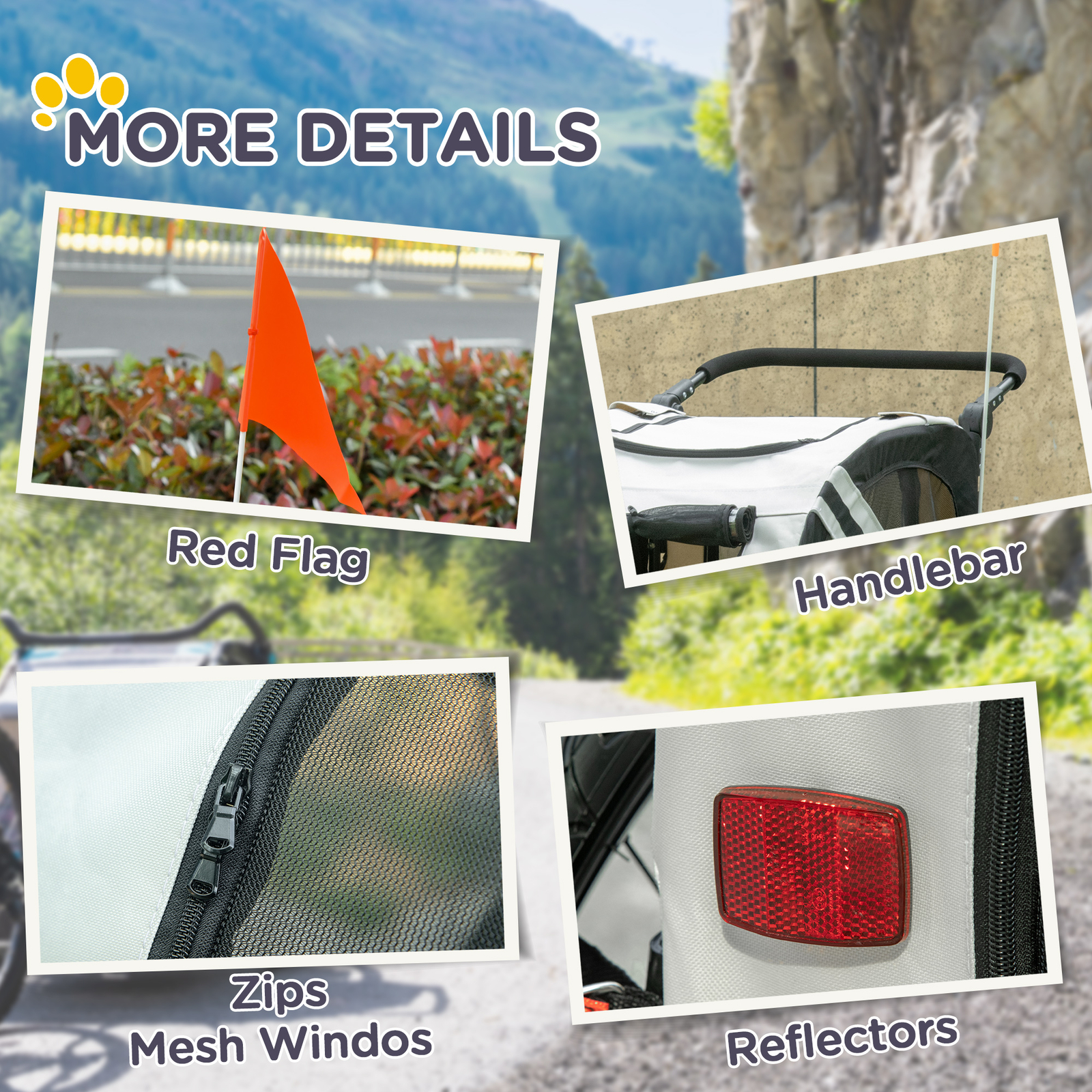 2-In-1 Dog Bike Trailer Pet Stroller with Universal Wheel Reflector Flag White