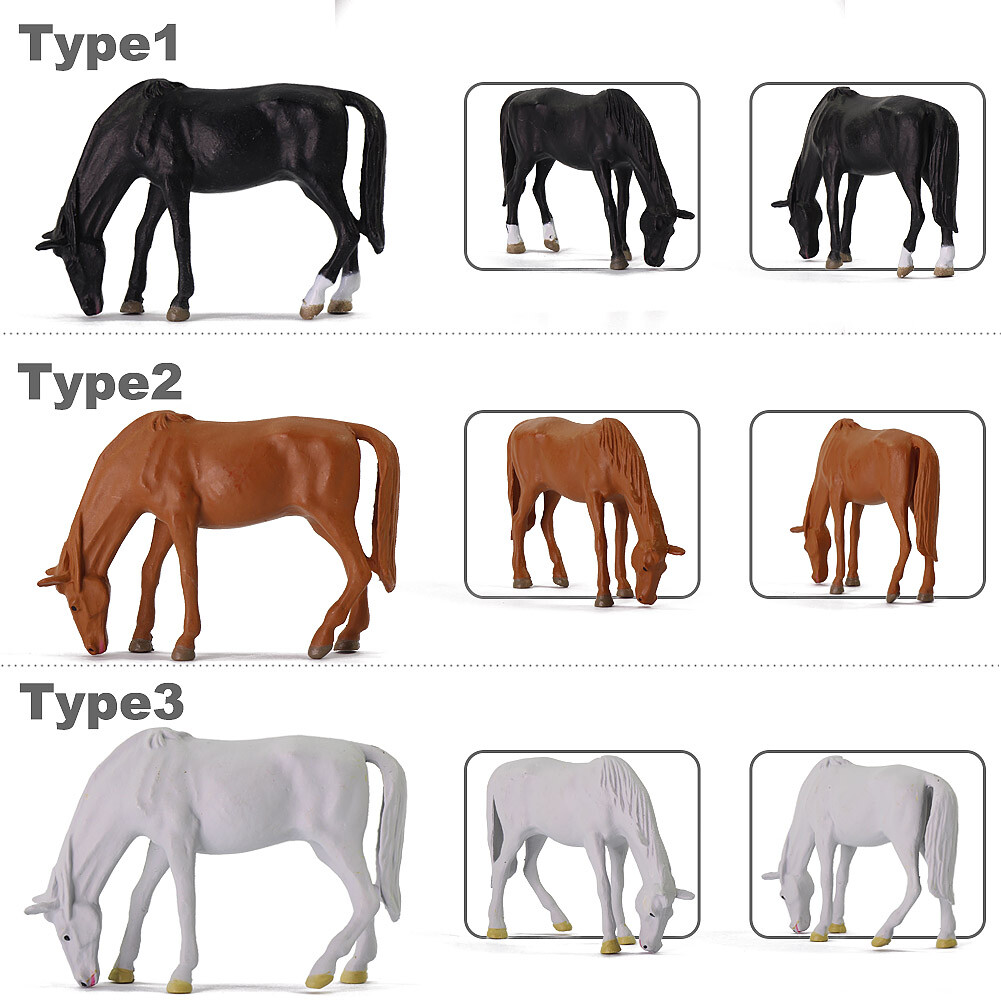 Evemodel 15pcs O Scale 1:43 PVC Farm Animals Painted Model Horses Cows
