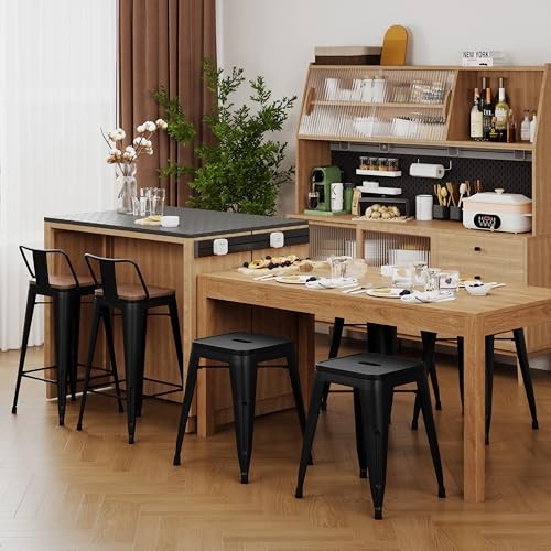 18" Backless Metal Bar Stool, Stackable Industrial Stool, Matte Black