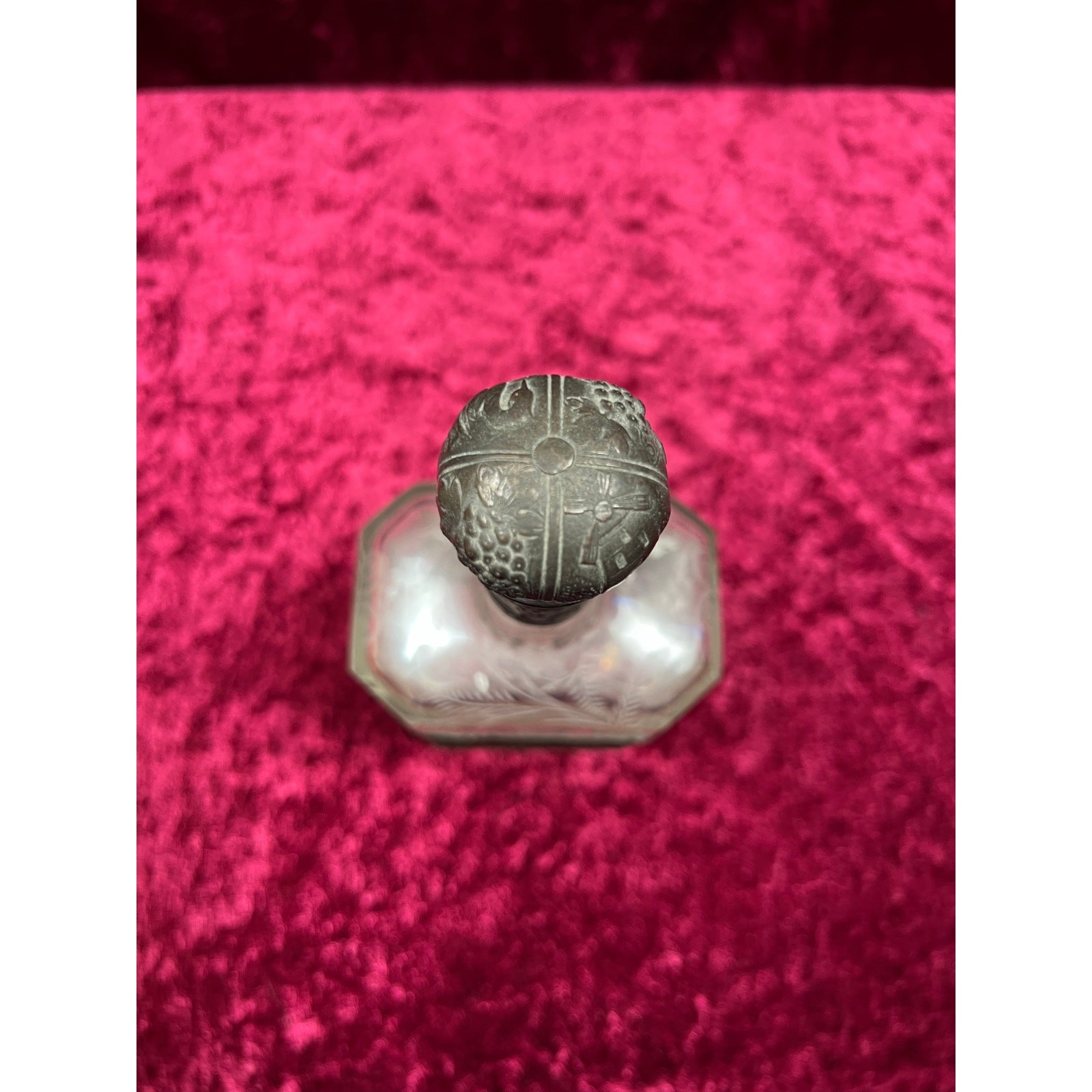 Antique Barware 18th Century Etched Glass Decanter Silver Repousse Germany