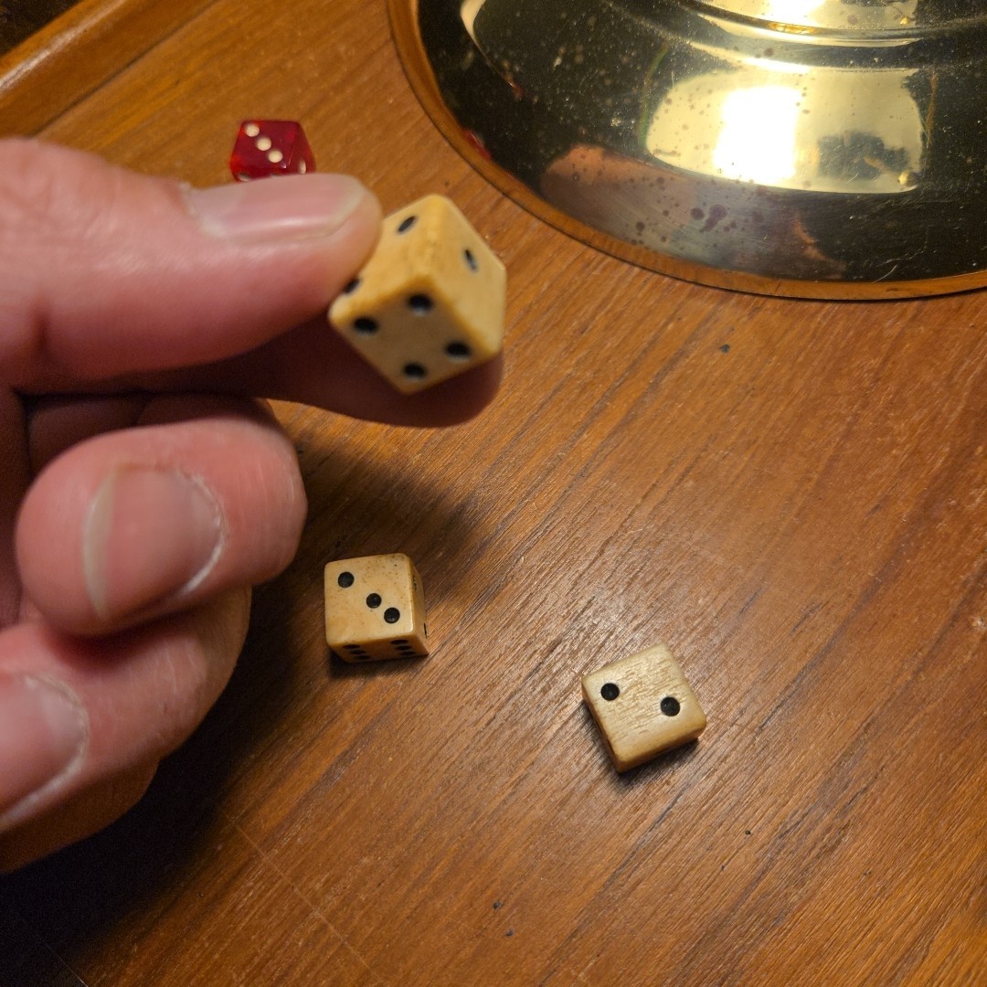 1765 Stamp Act taxed cattle bovine dice with black pips 3 Dice Vintage Hand Cut