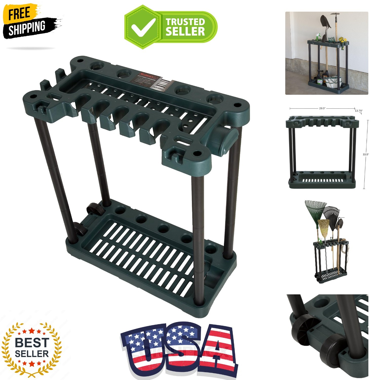 Garden Tool Organizer - Utility Rack, Holds Yard Tools - Garage Organizers an...