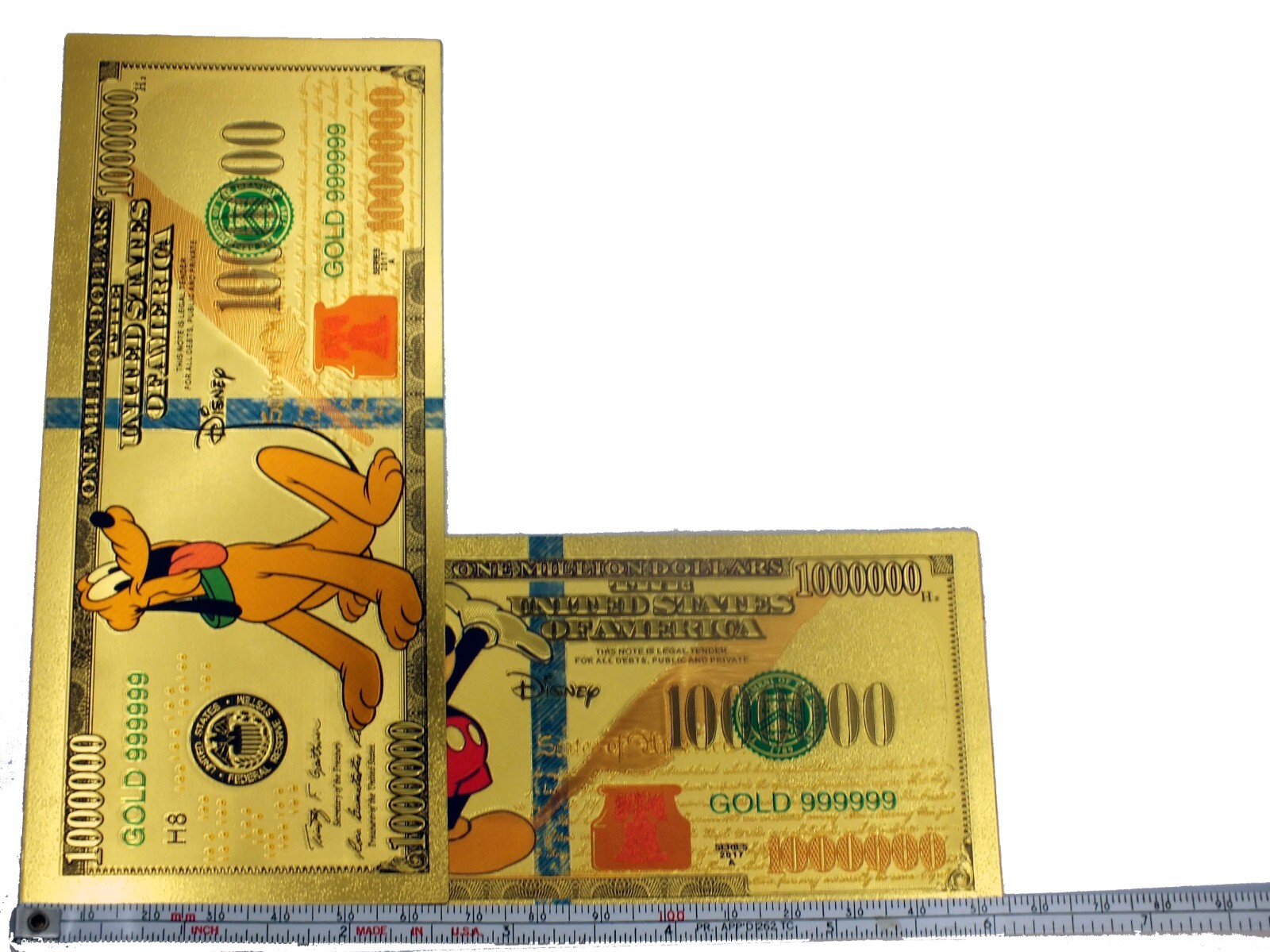 Mickey Mouse Minnie Daisy Donald Goofy Pluto Disney 24K Gold Foil Note Set GFS13