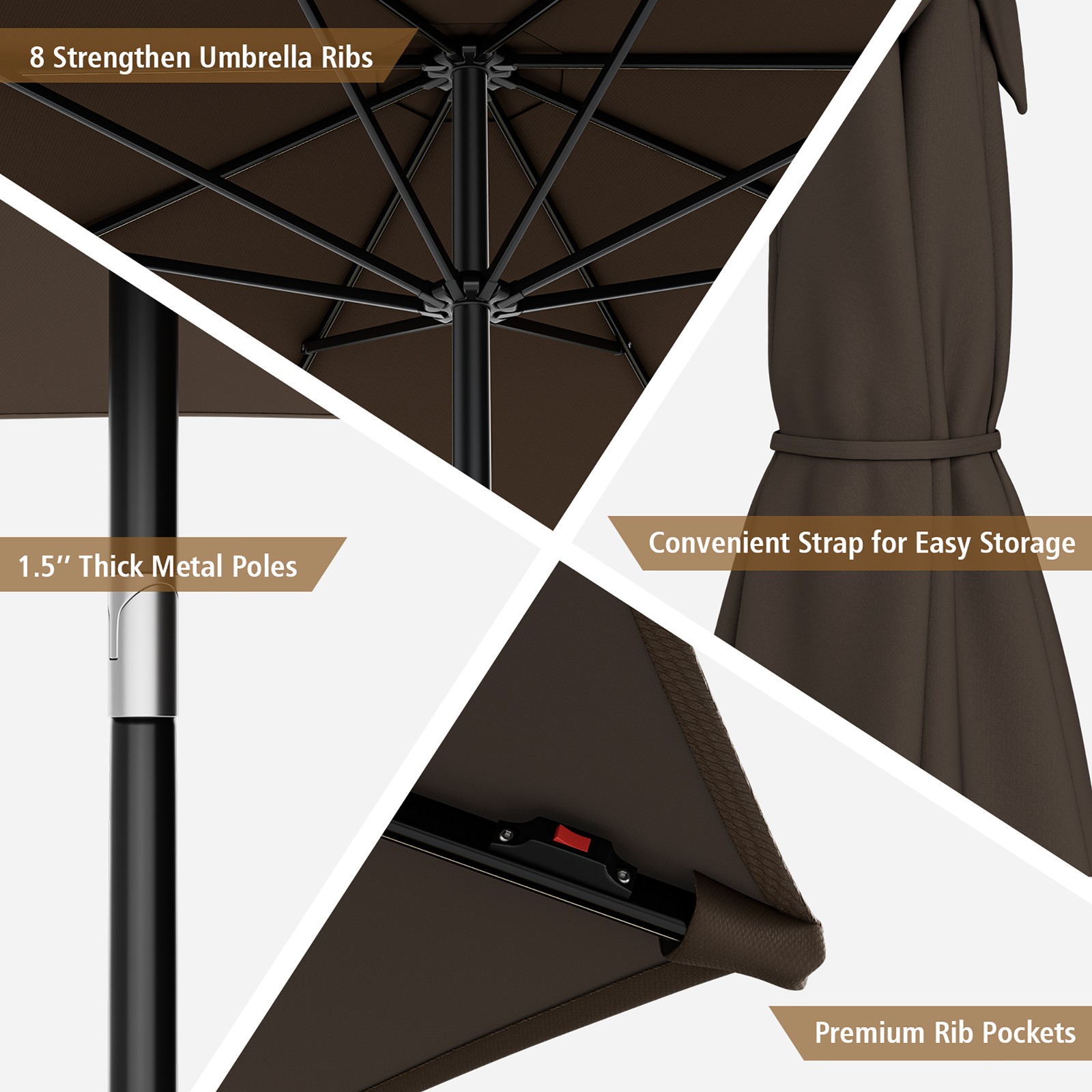10FT Solar Patio Umbrella 112 LED Lighted Umbrella Table Market Umbrella Coffee