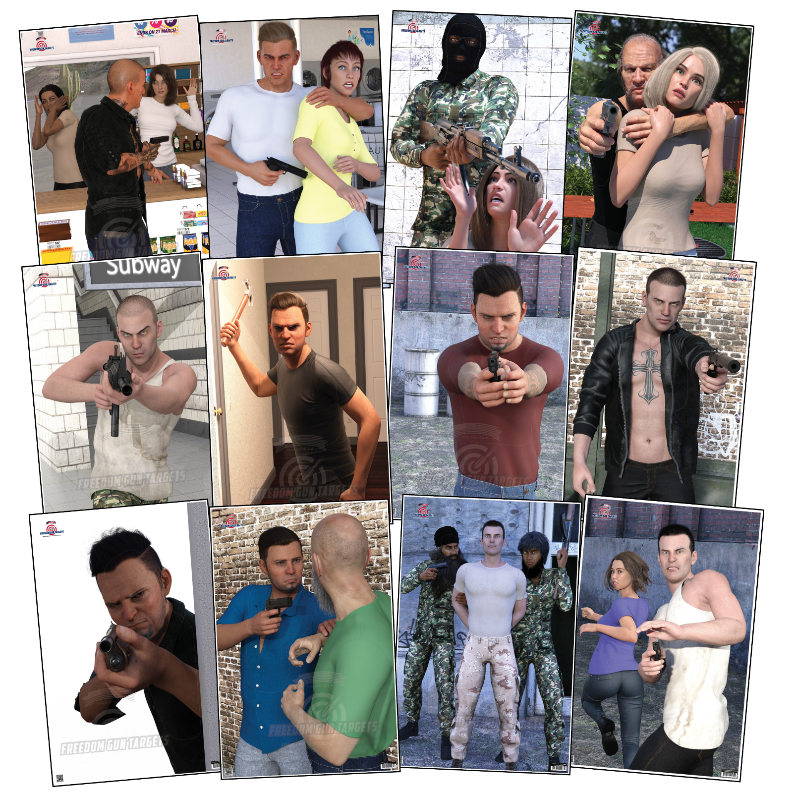 24 Paper Shooting Targets Range Gun Pistol Rifle Hostage Criminal Threat 23x35