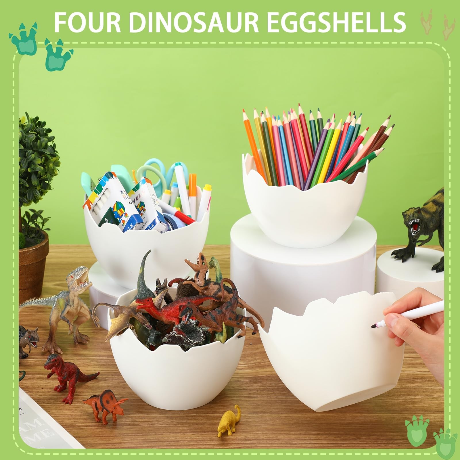 Dinosaur Themed Party Decorations Easter Table Centerpiece 4 Plastic Egg Shap...