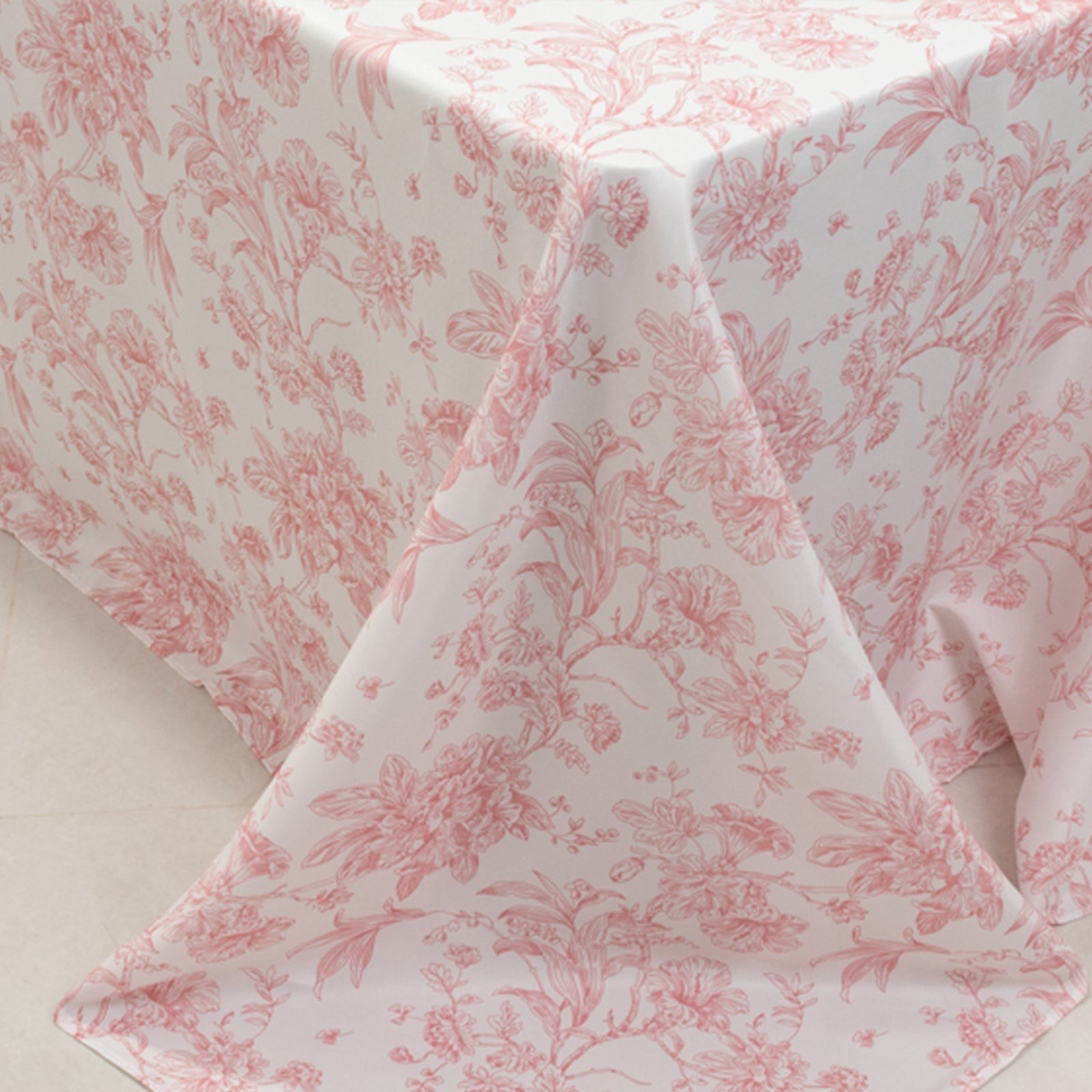 90" x 156" Pink French Toile Pattern Polyester Rectangular Tablecloth