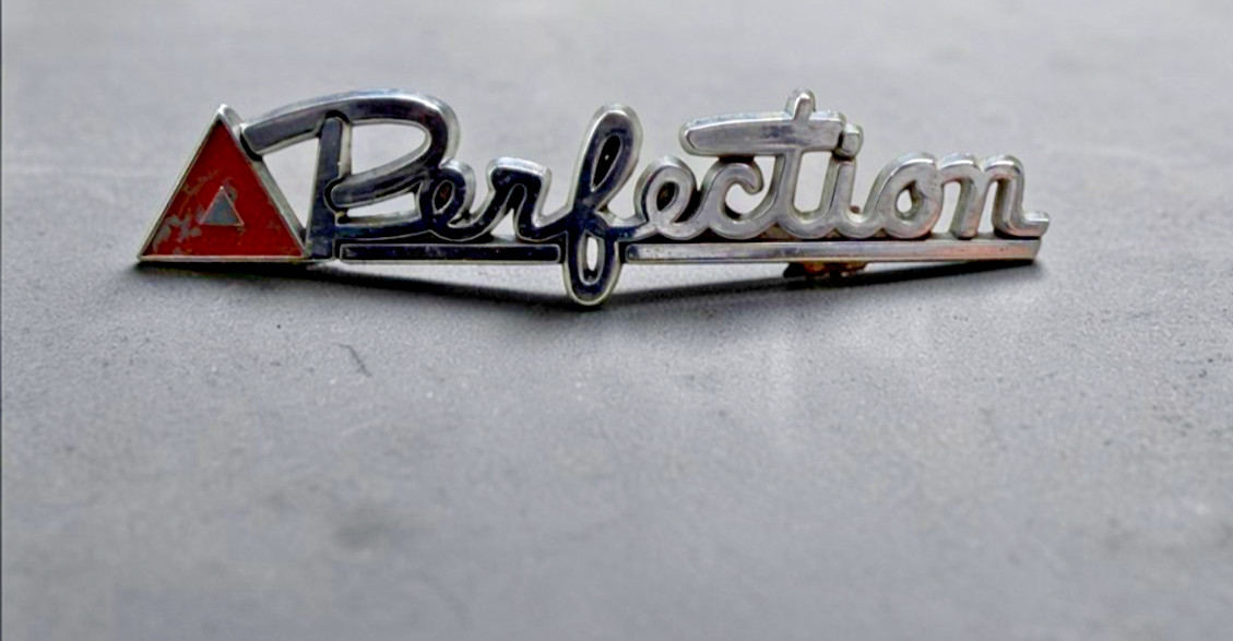 Vintage Perfection Heater Script Emblem Badge 4.5" Perfection Stove Co Cleveland