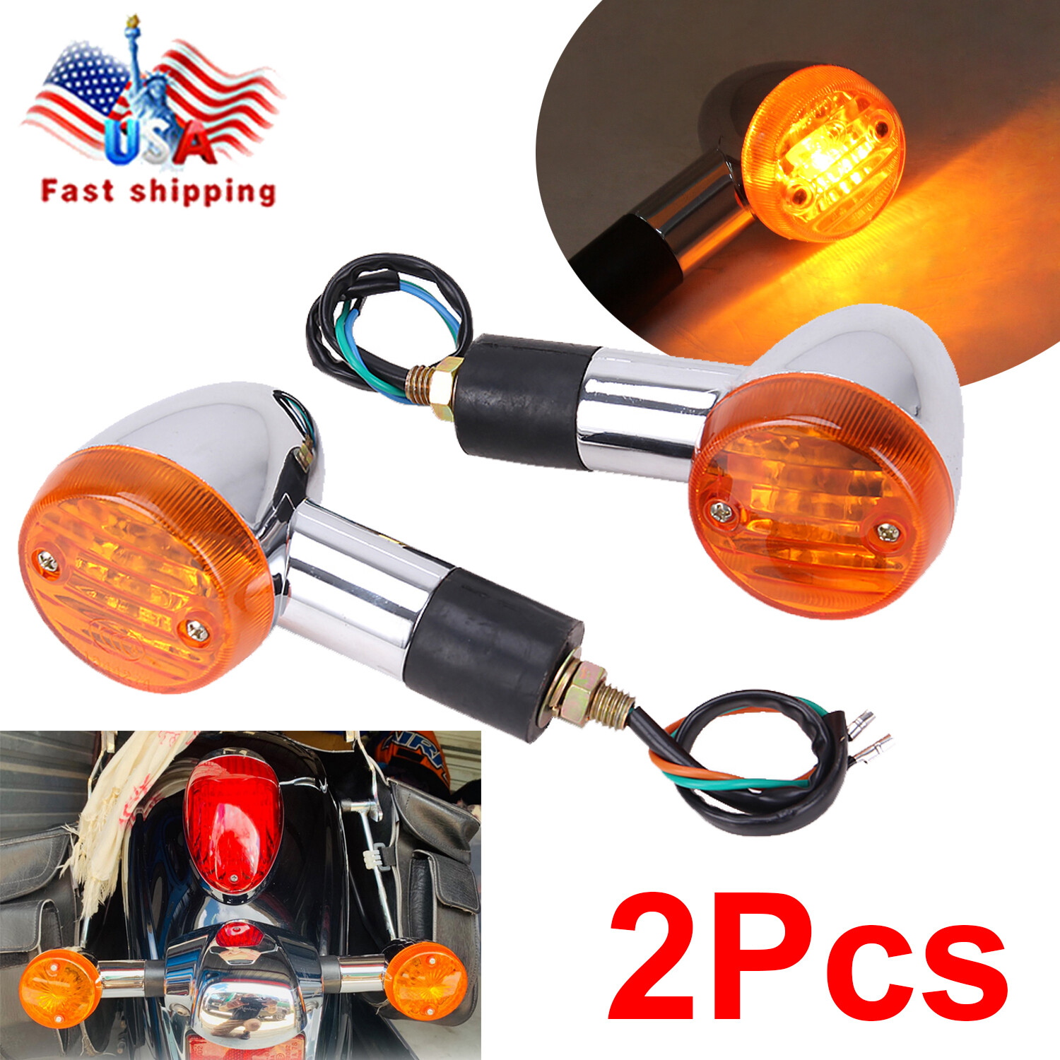 2PCS Turn Signal Lights Amber Blinker For Honda Shadow VT750 VT1100 VT1100 C C2