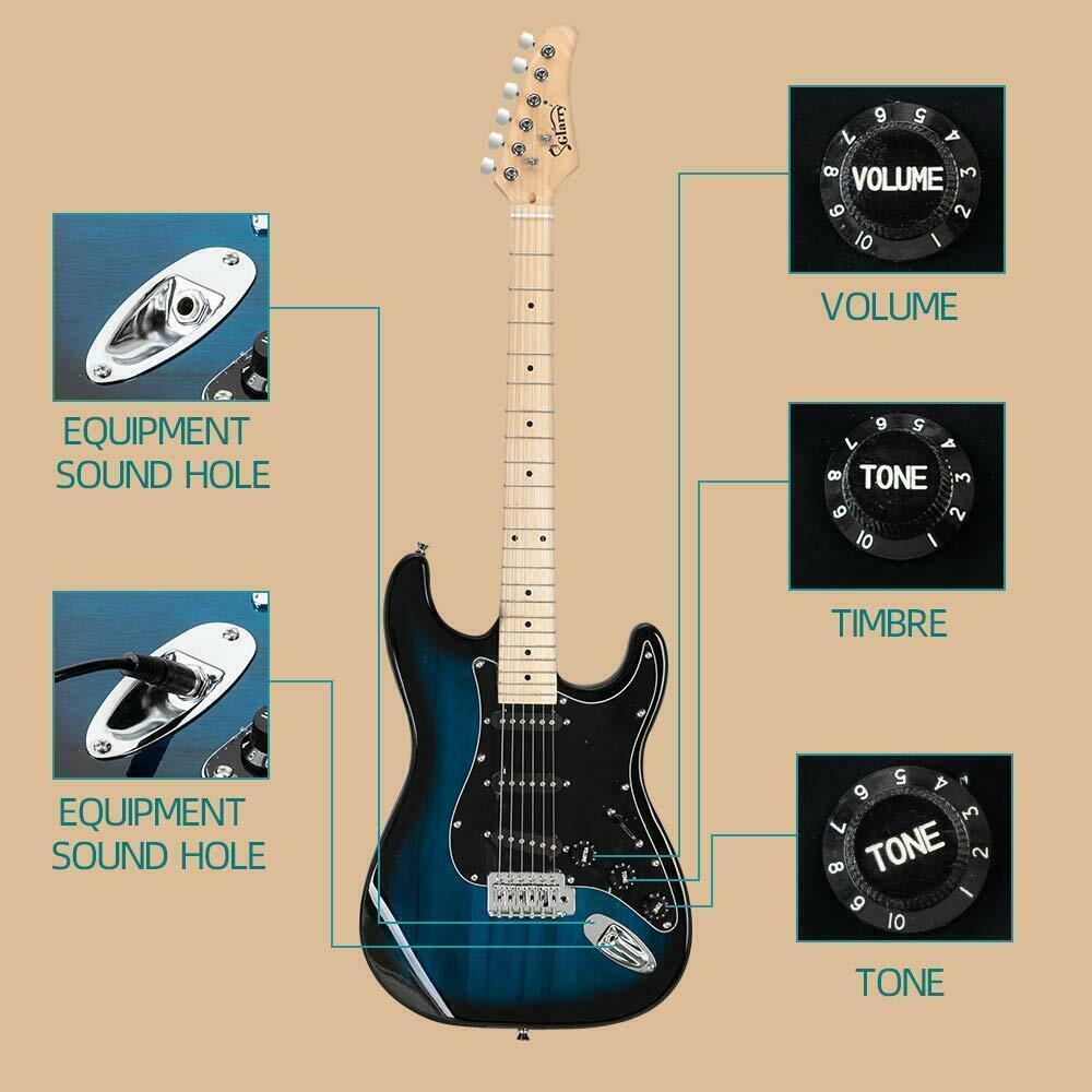 Glarry GST Stylish Basswood Dark Blue Electric Guitar Kit With 20W Amplifier