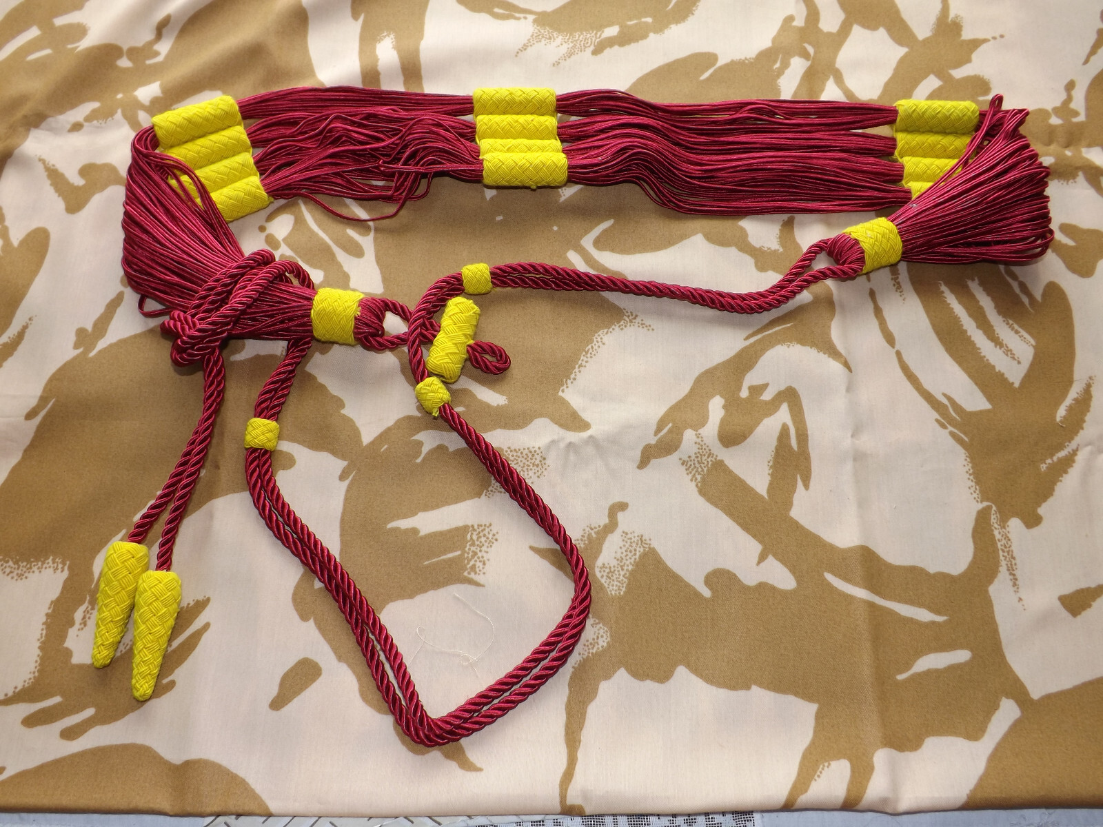 Repro Napoleonic Victorian Crimean War Hussar Barrel sash belt Yellow on Scarlet