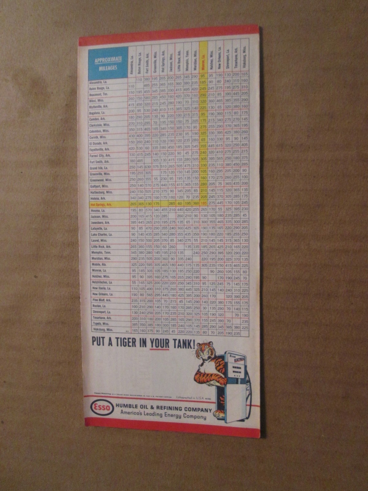 Esso Humble Oil Company Road Map of Arkansas Louisiana Mississippi 1964
