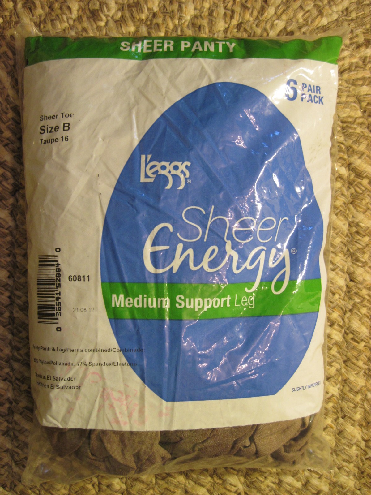 6 NOS Pairs L'eggs Leggs Size B Sheer Energy STW / Sheer Toe Taupe Pantyhose