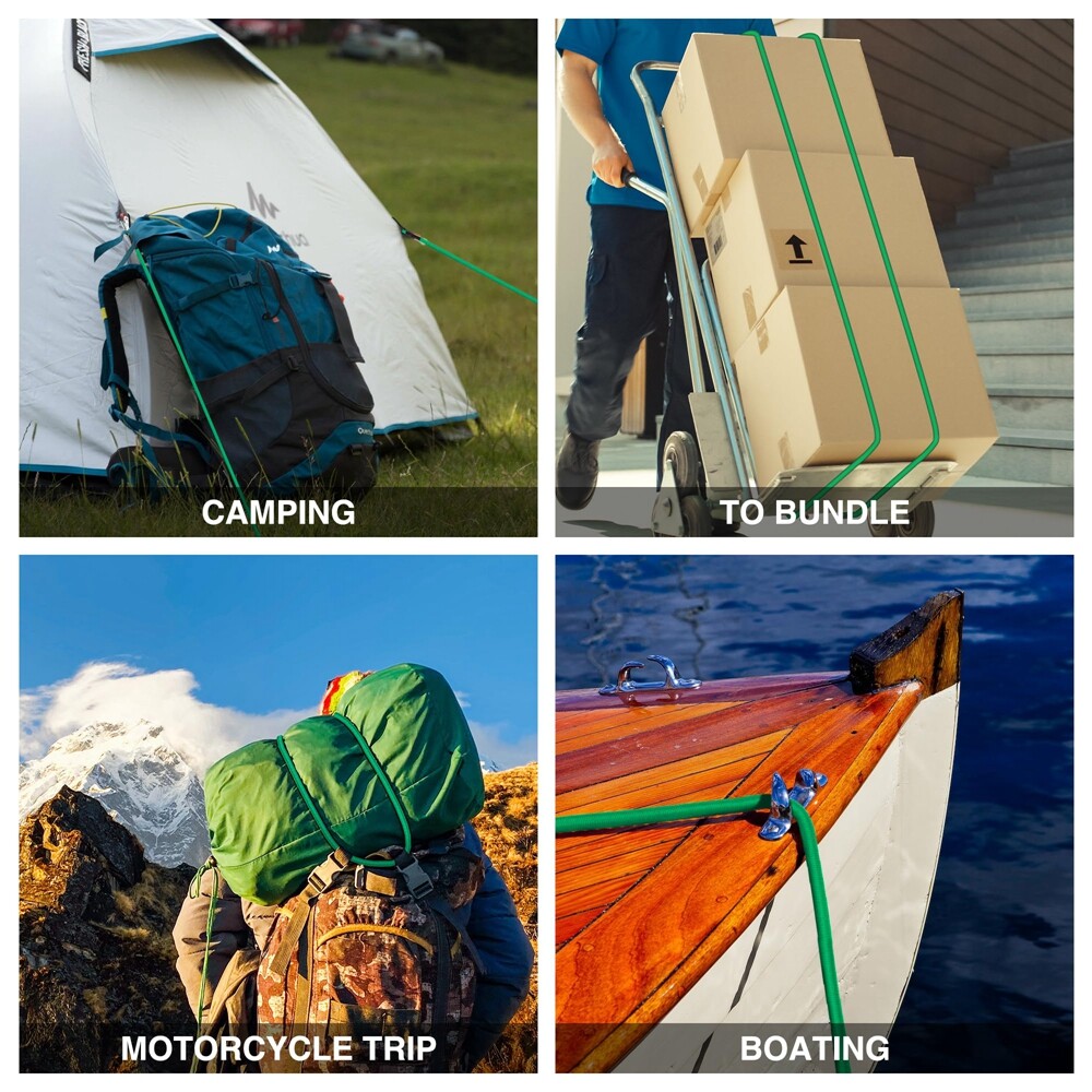 WORKPRO 24 Inch Bungee Cords with Hooks, 4 Pack Superior Rubber Heavy Duty Green