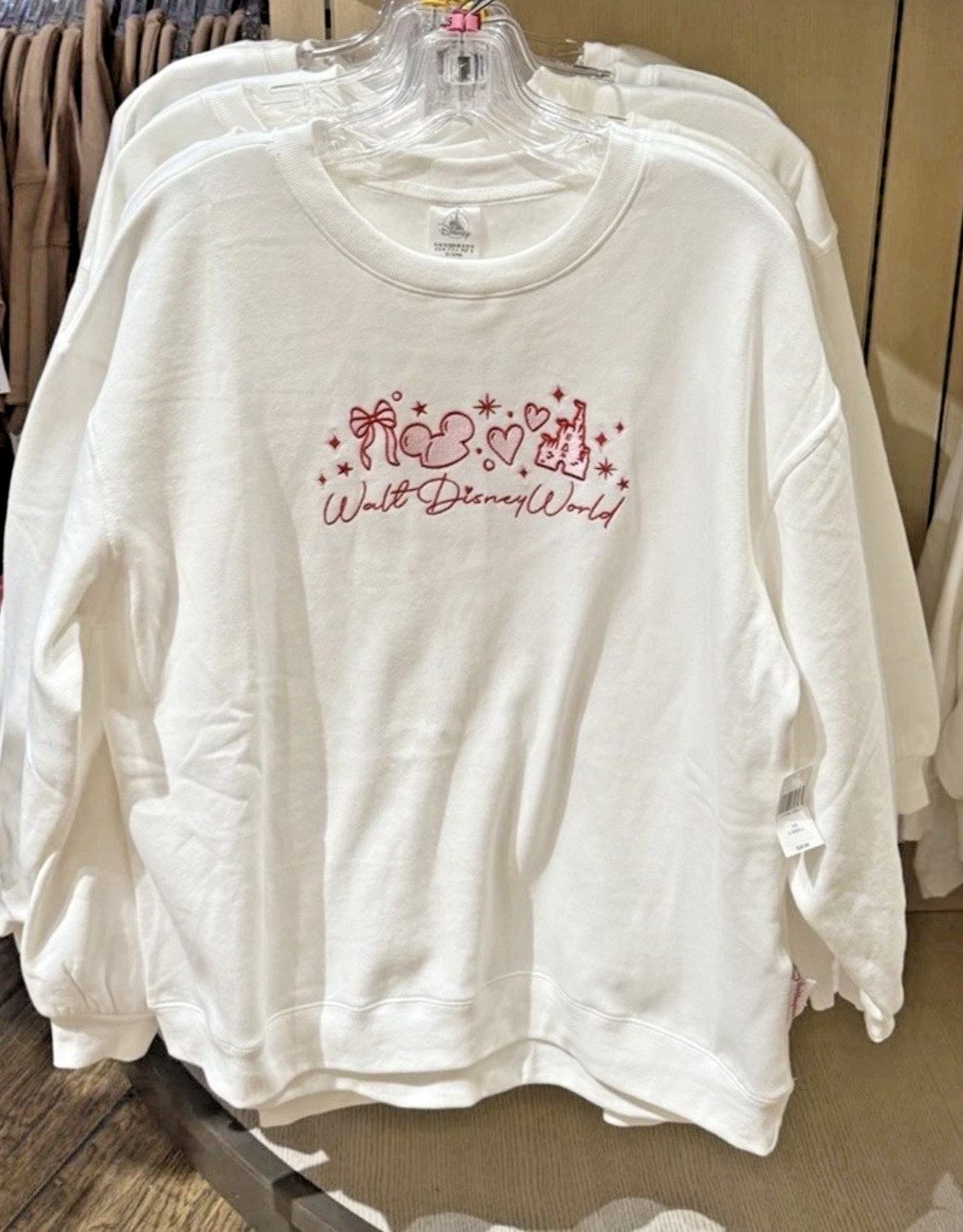 2026 WDW White Embroidered Sweatshirt Mickey Castle Icons Pullover M 💓❤️NEW