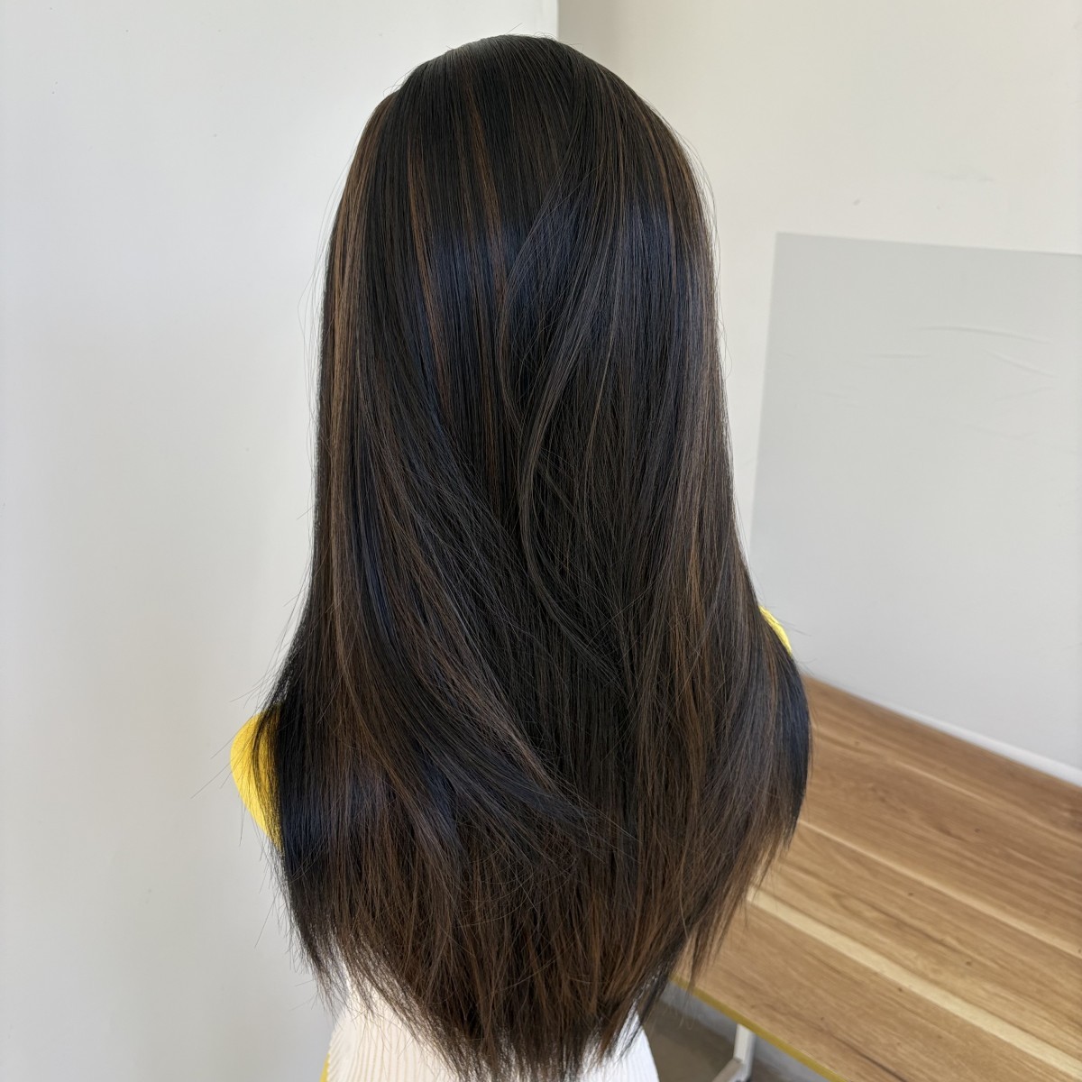 Black Brown Cosplay Wig With Bangs Long Straight Heat Resistant Hair Layered