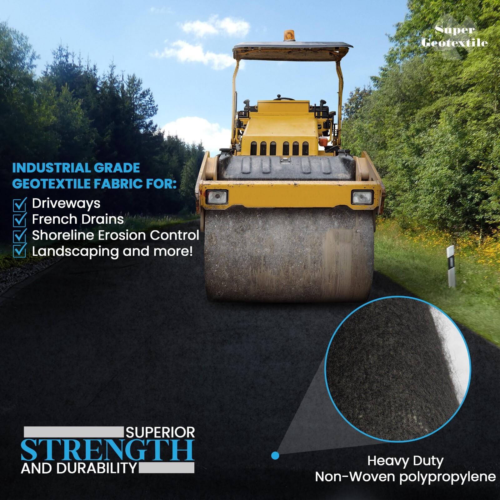 Super Geotextile Non Woven Geotextile Fabric- Landscaping Drainage Construction