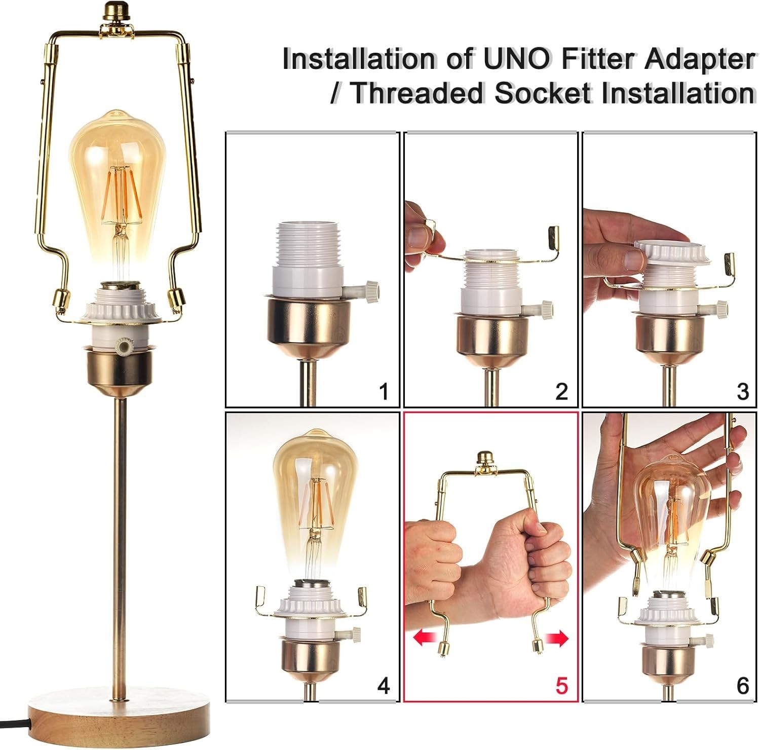 Durable Adjustable Gold Lamp Harp Holder - Complete with Finials and Accessories