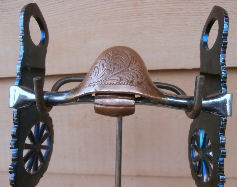 Vintage E. Garcia Wagon Wheel Cheek Silver Blued Inlaid Edge Stripes Horse Bit