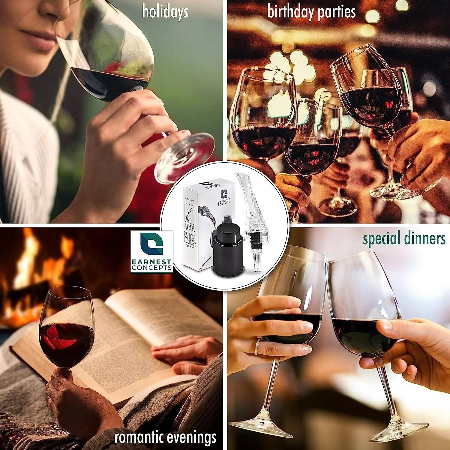 Wine Air Aerator Pourer & Suction Bottle Stopper Aerating Pour Spout Decanter