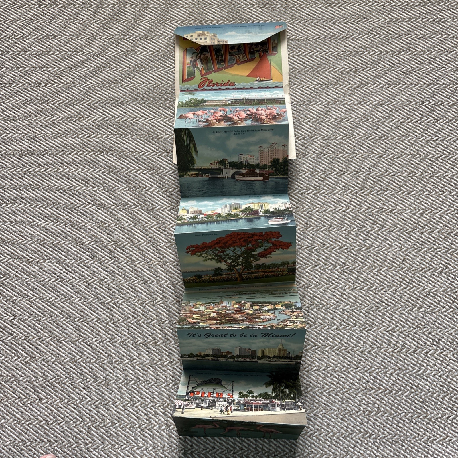 Vintage Greetings From Miami Beach Florida Souvenir Photo Folder Booklet Posted