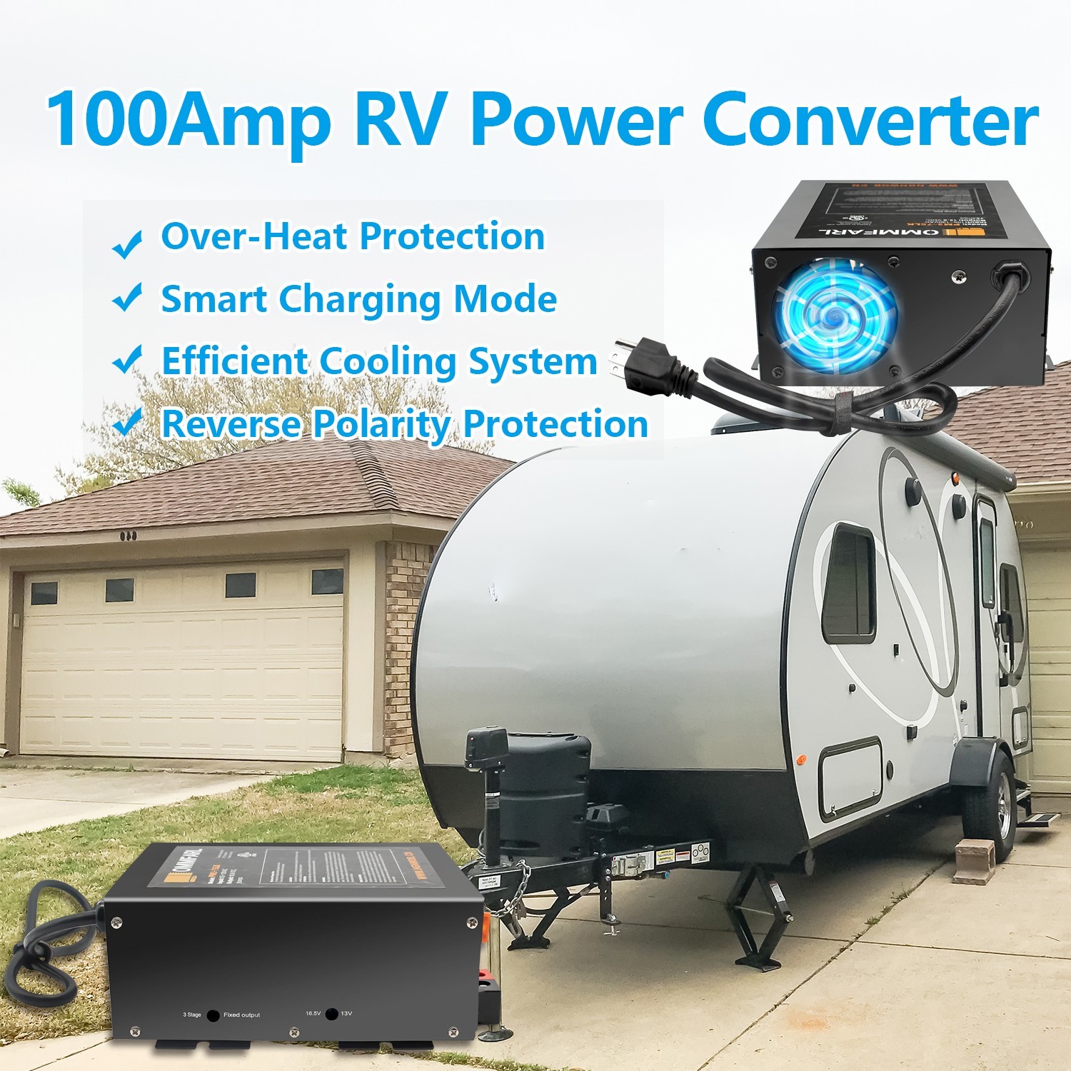 100 AMP RV Power Converter 110V to 12VDC Power Supply Charger 3 Stage Charging