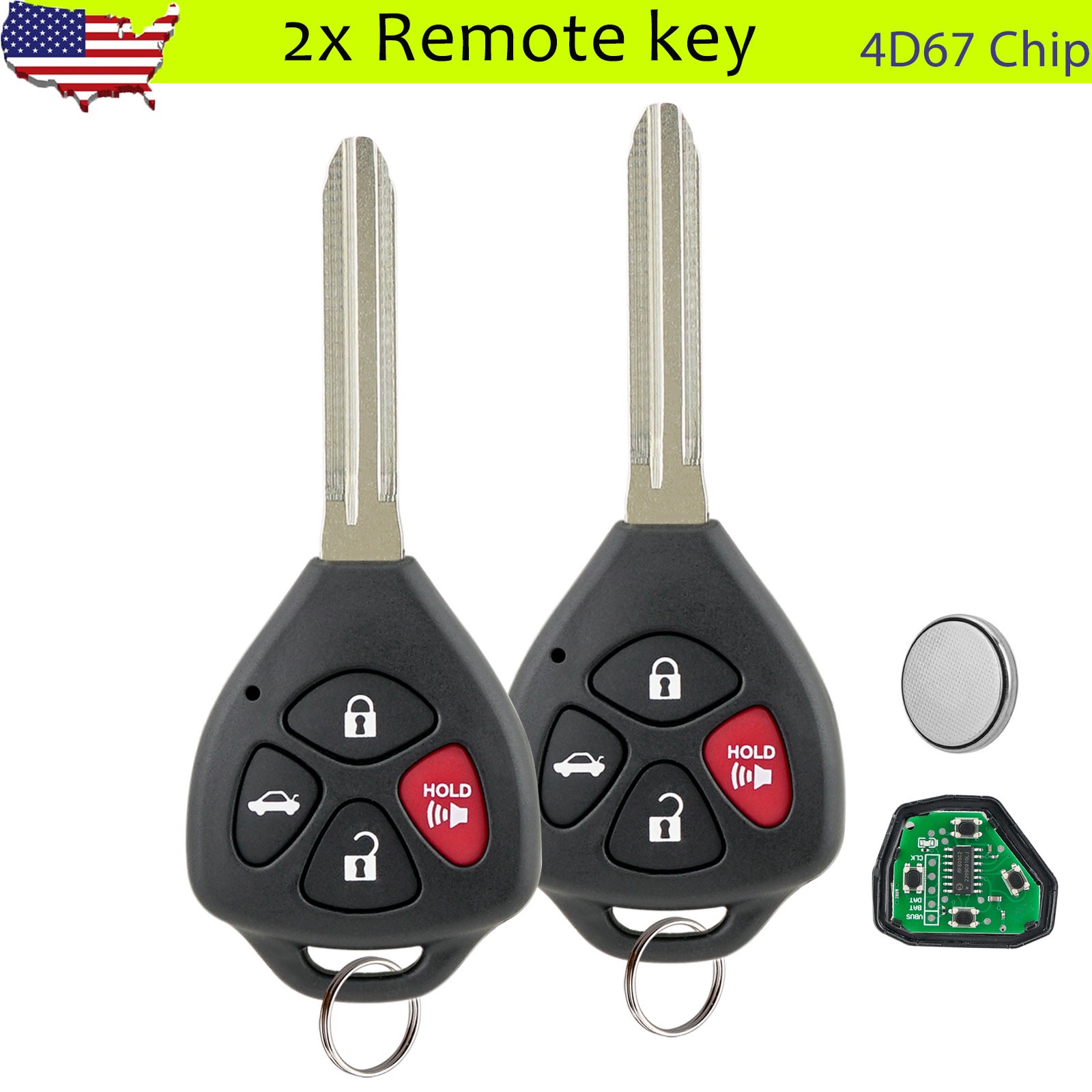 2 For 2007 2008 2009 2010 2011 Toyota Camry Keyless Entry Remote Key Fob 4D67