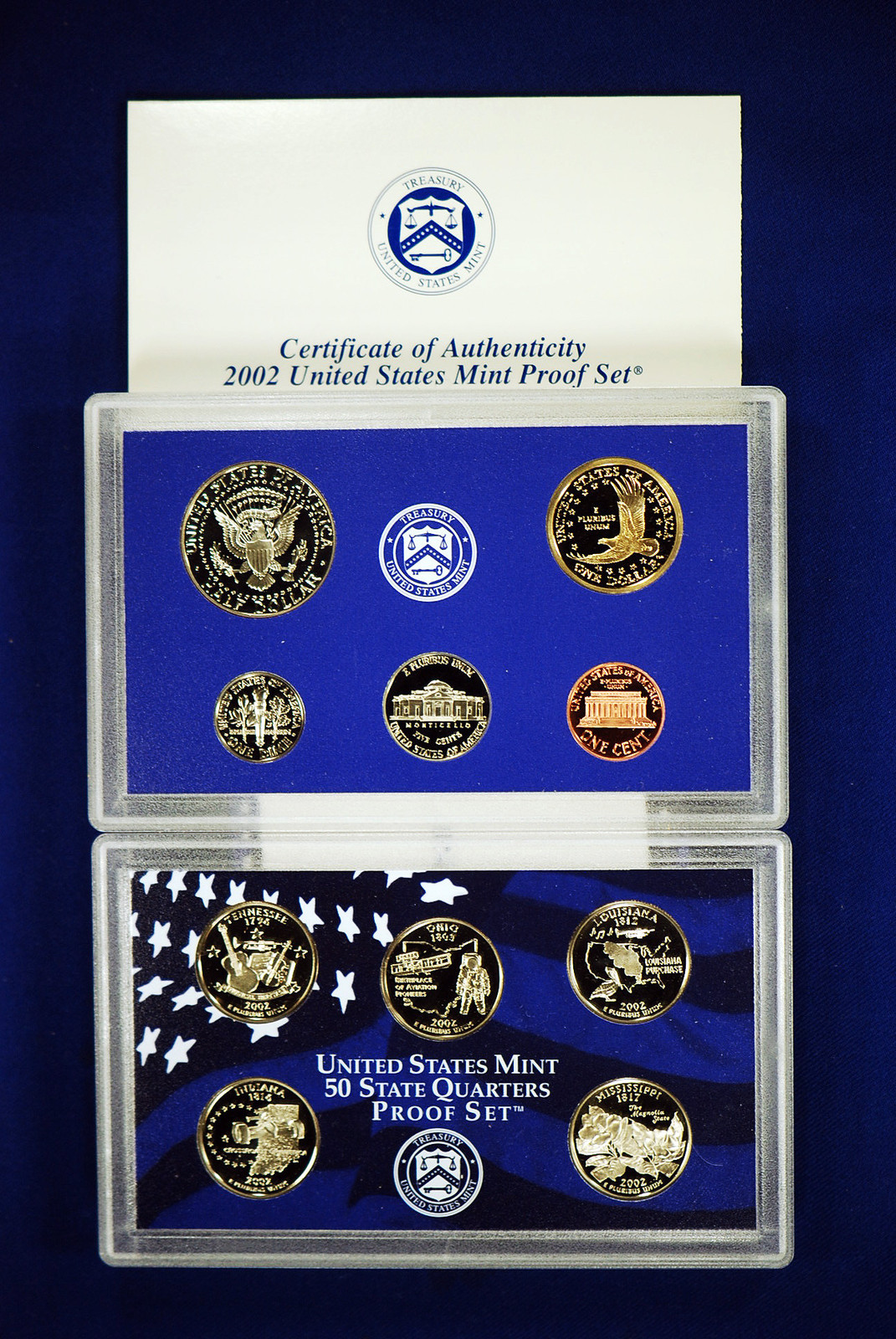 2002 Proof Set. Complete and Original in BLUE mint paper box