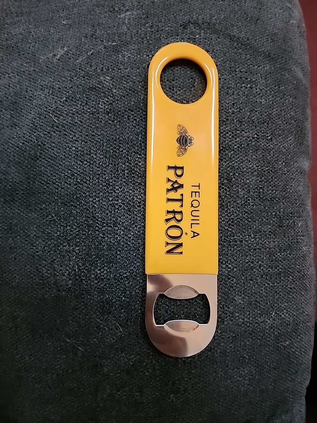 Patron Tequila Bottle Opener Yellow Rubber  Vinyl Grip 7” Bartender Speed Tool