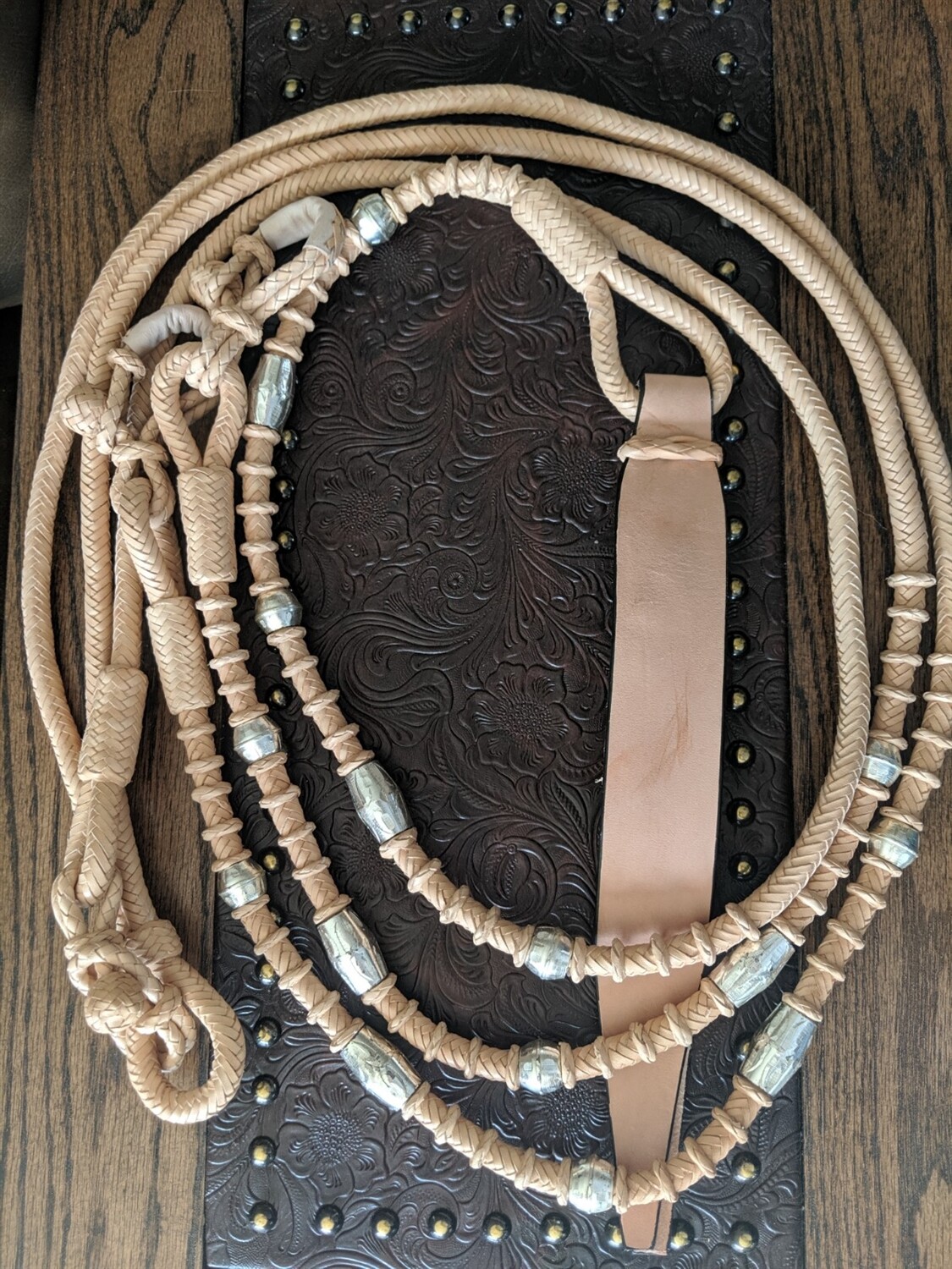 Romel Reins - Light Oil Leather - Hand Braided - Silver Ferrule