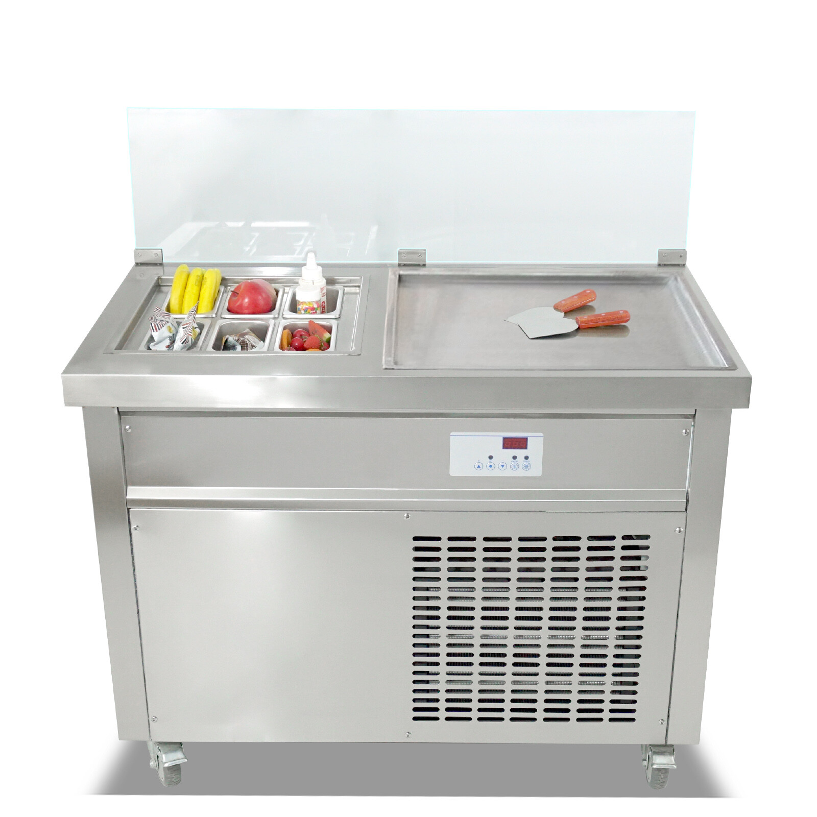 Commercial fried ice cream roll machine single pan with 6pcs refrigerated tanks