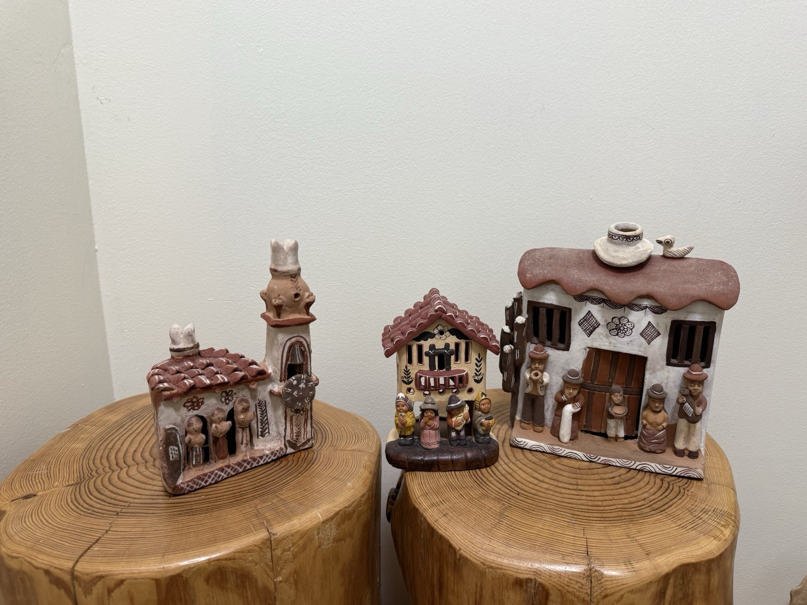 Set of 3 Large Handcrafted Peruvian Clay Pueblo Houses – Folk Art Village
