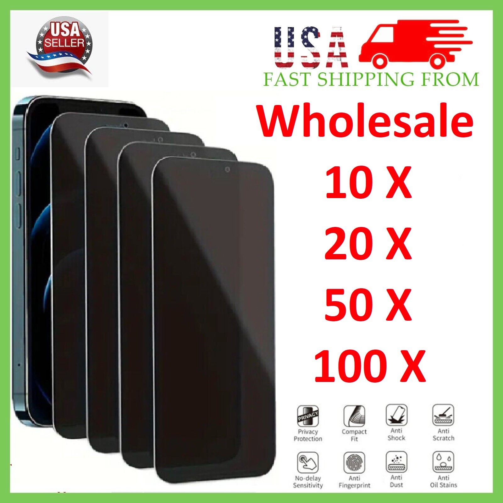 Wholesale Privacy Tempered Screen Protector For iPhone 17/16/15/14/13/12/11 LOT