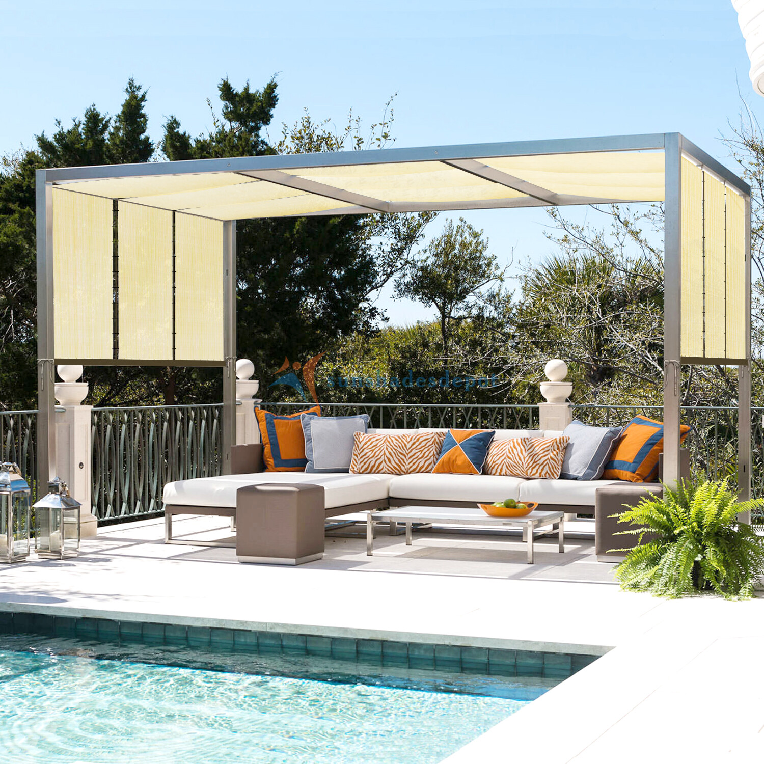 TANG Beige Straight Side Rectangle Permeable Sun Shade Patio Canopy w Grommets