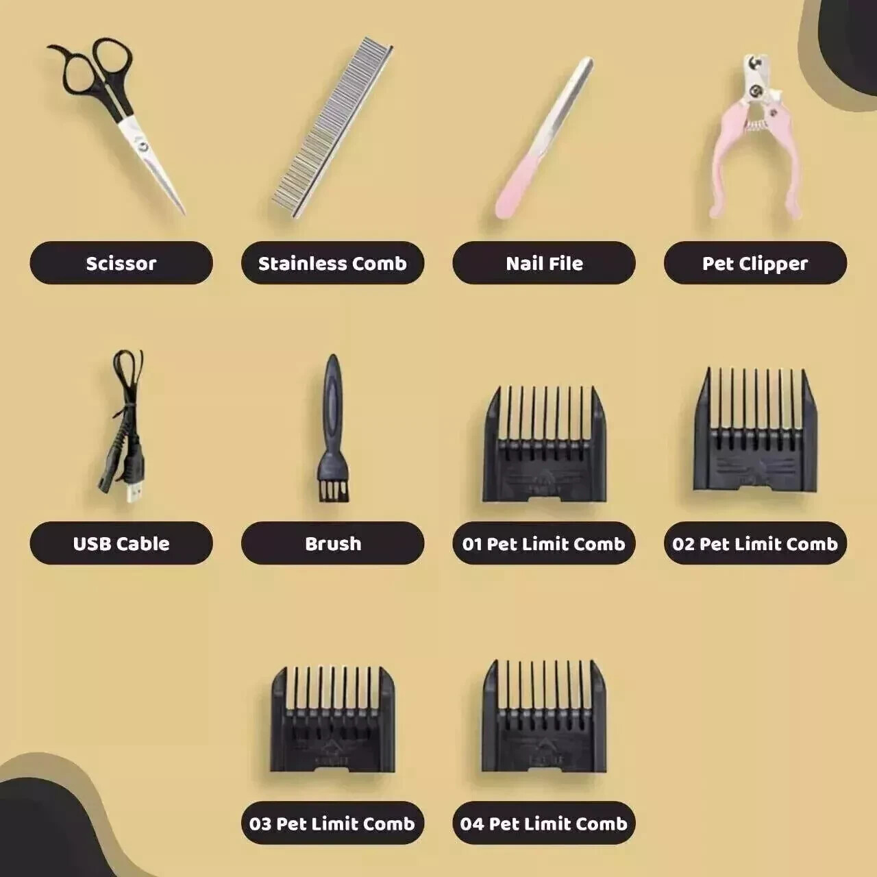 Dog Cat Pet Grooming Kit Rechargeable Cordless Electric Hair Clipper Trimmer Set