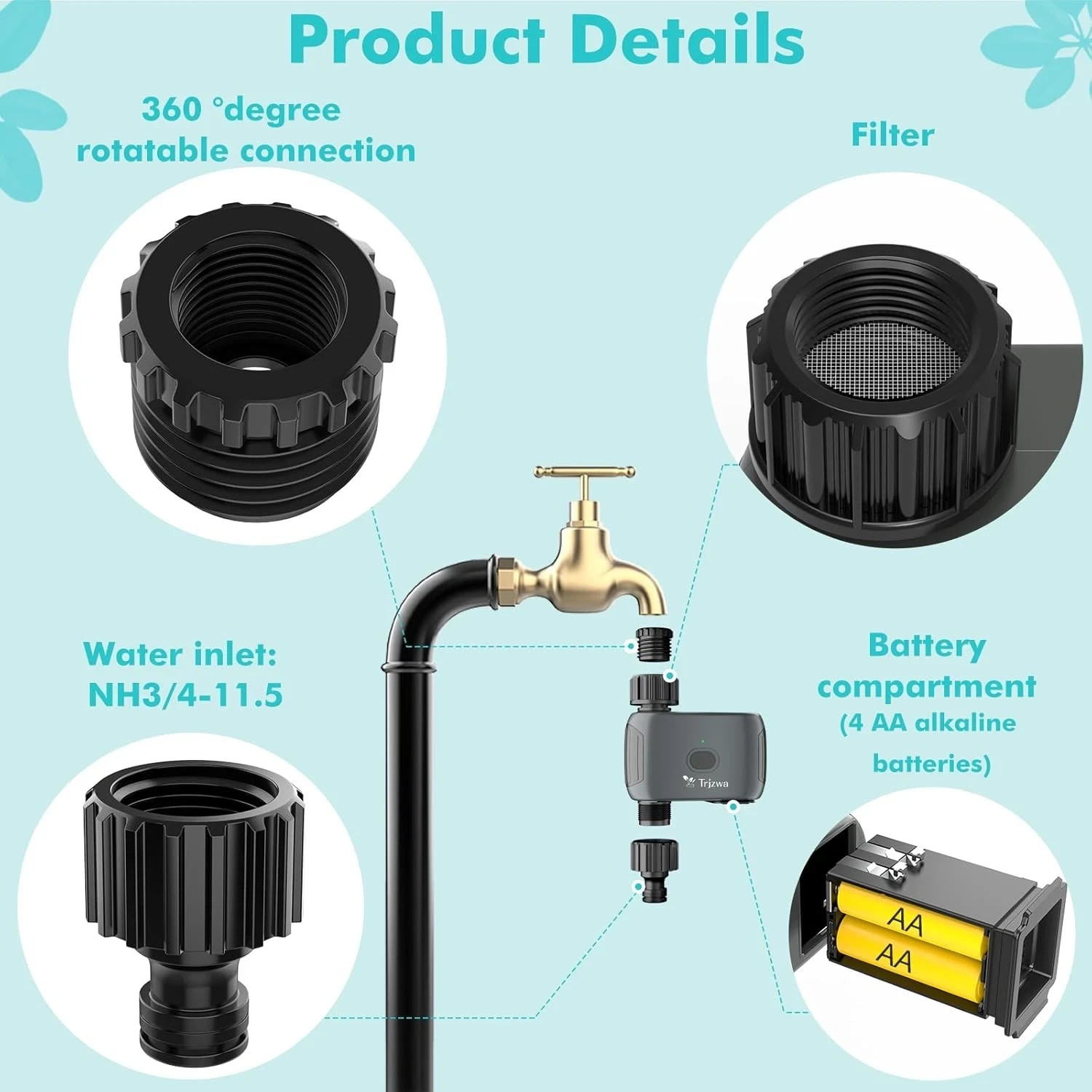 TRJZWA Smart Sprinkler Water Irrigation Timer IP55 For Garden Hose APP Control