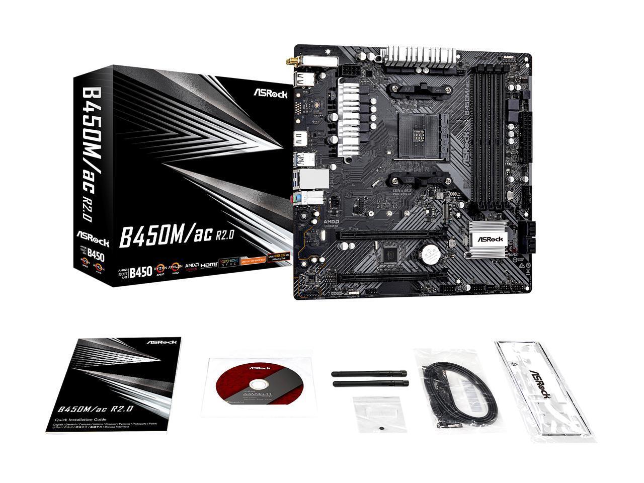 ASRock B450M/AC R2.0 AM4 AMD Promontory B450 SATA 6Gb/s Micro ATX AMD Motherboar