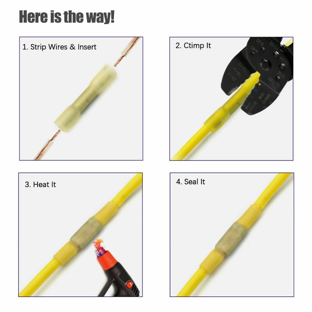 1000PCS Heat Shrink But Connectors Waterproof Electrical Wire Marine Butt Splice