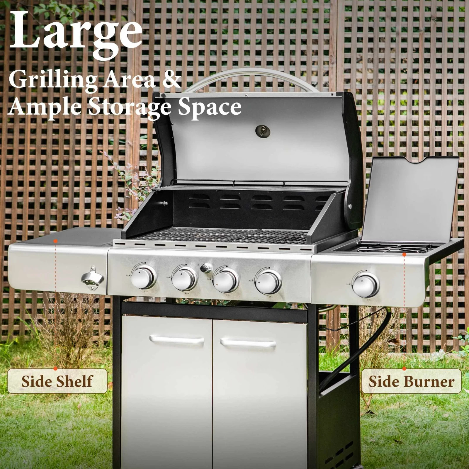 MF Studio 4 Burner Propane Gas Outdoor Grill with Side Burner Stainless Steel BB